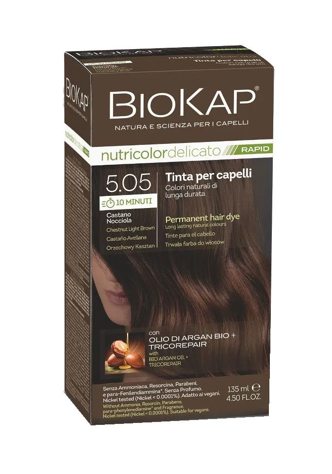 BIOKAP Nutricolor Delicato Rapid 5.05 Kaštanově oříšková barva na vlasy 135 ml