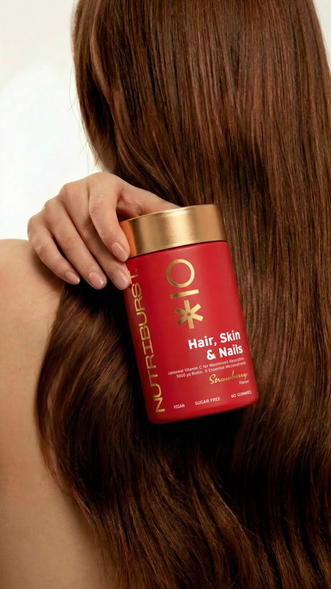 Nutriburst Premium Hair, Skin, Nails gummies s biotinem, vitamíny, zinkem 60 ks jahoda