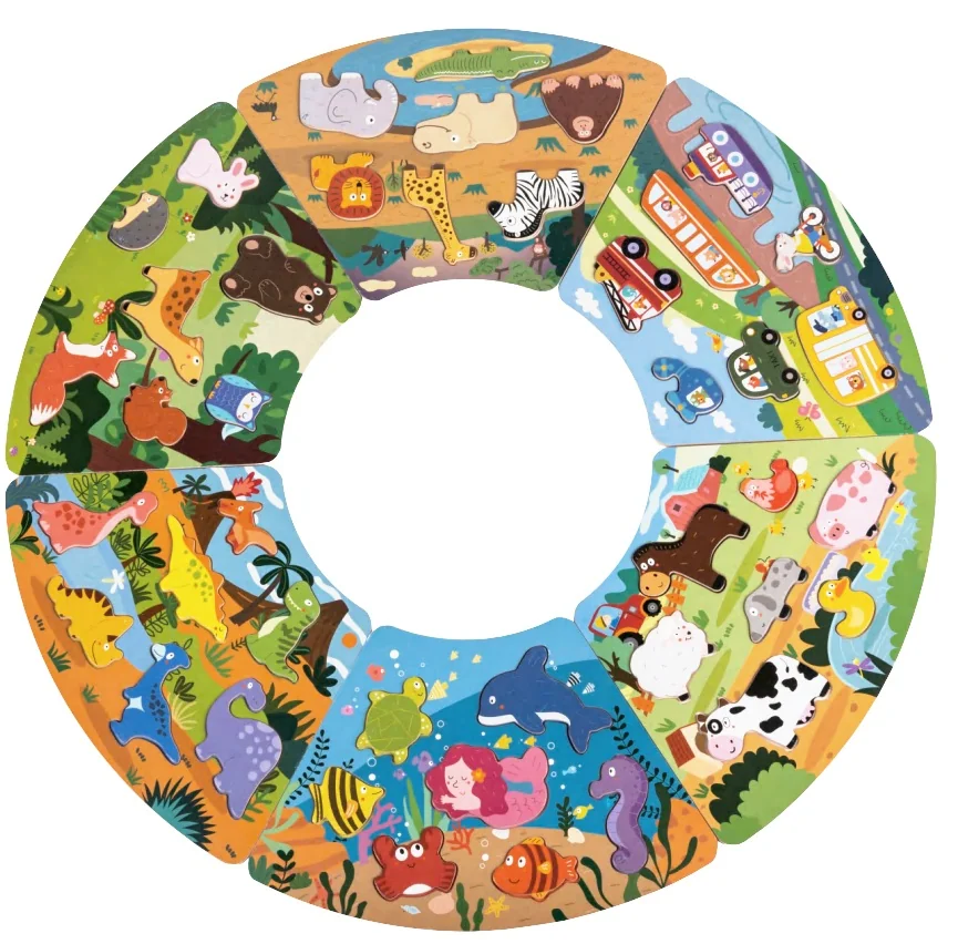 2Kids Toys Dřevěné puzzle,  Kruh propojitelné 6 v 1, 42 dílků