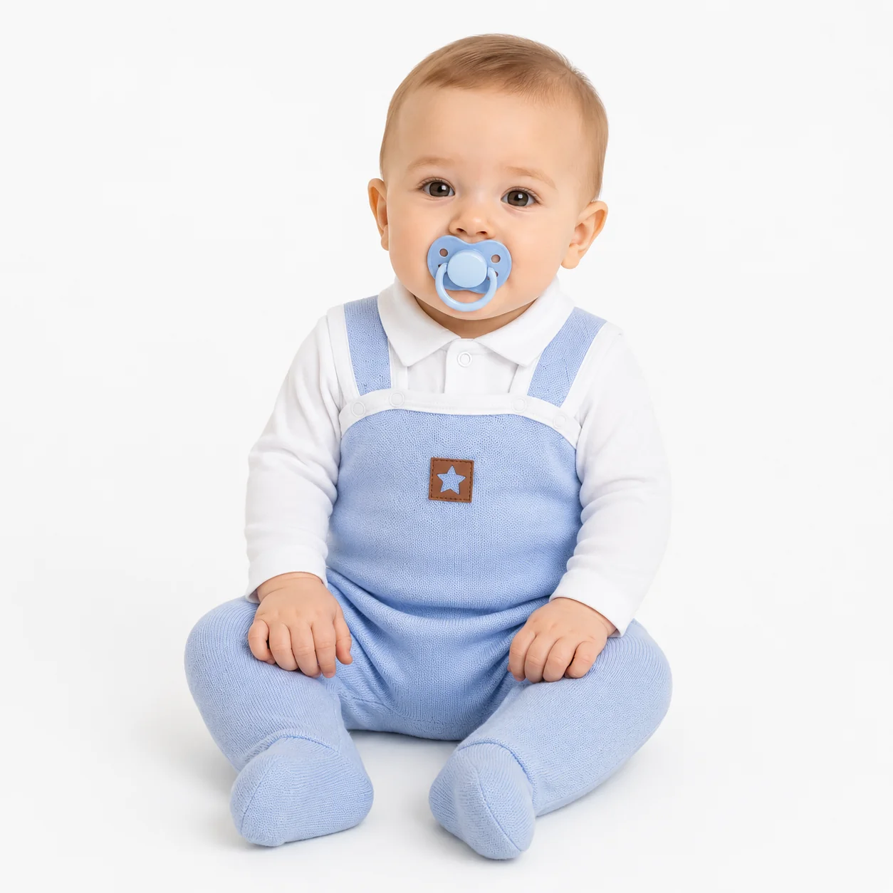 Baby Nellys 2D sada Star, body dl. rukáv,pletené dupačky, modré,56
