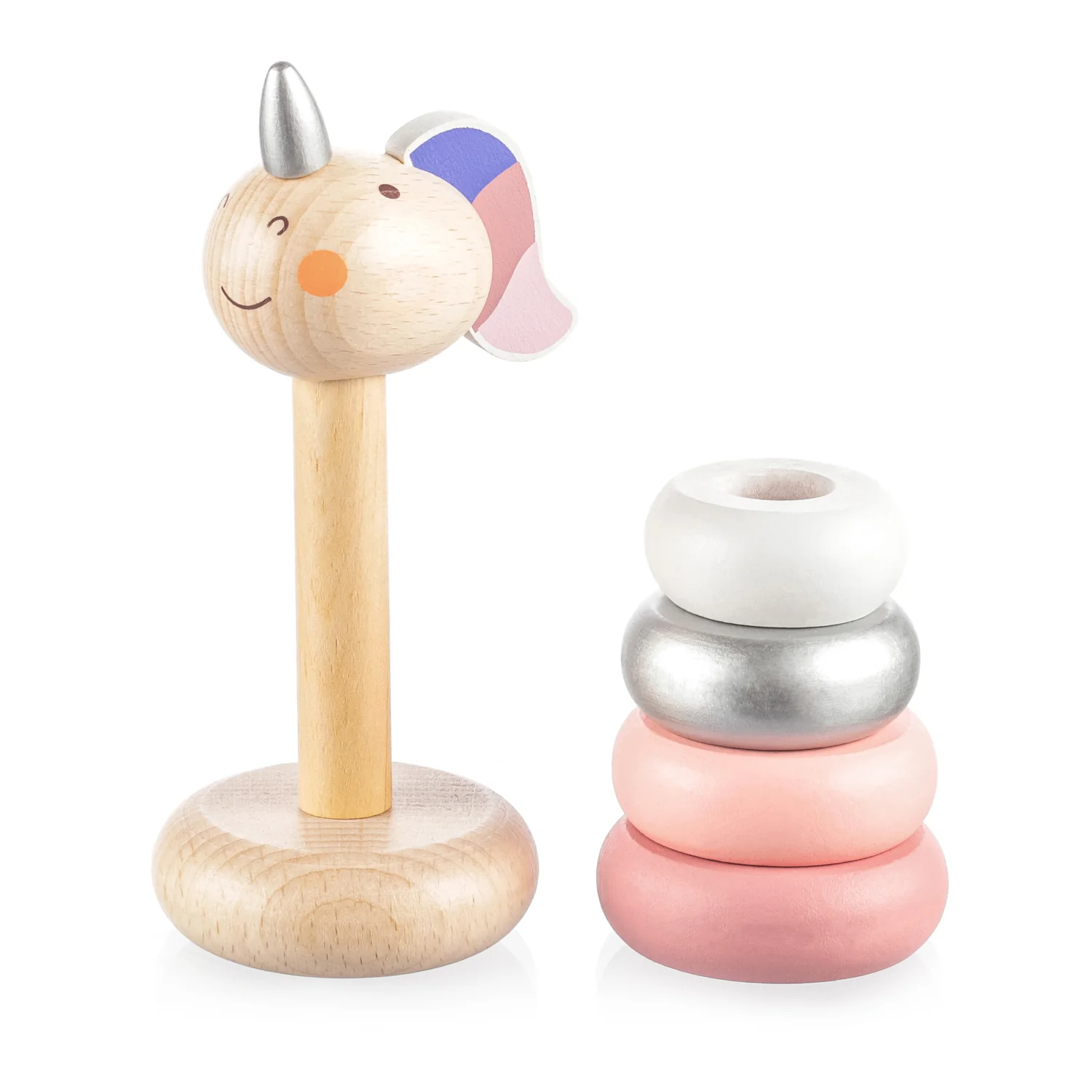 Zopa Dřevěné nasazovací kroužky jednorožec, Pink 1