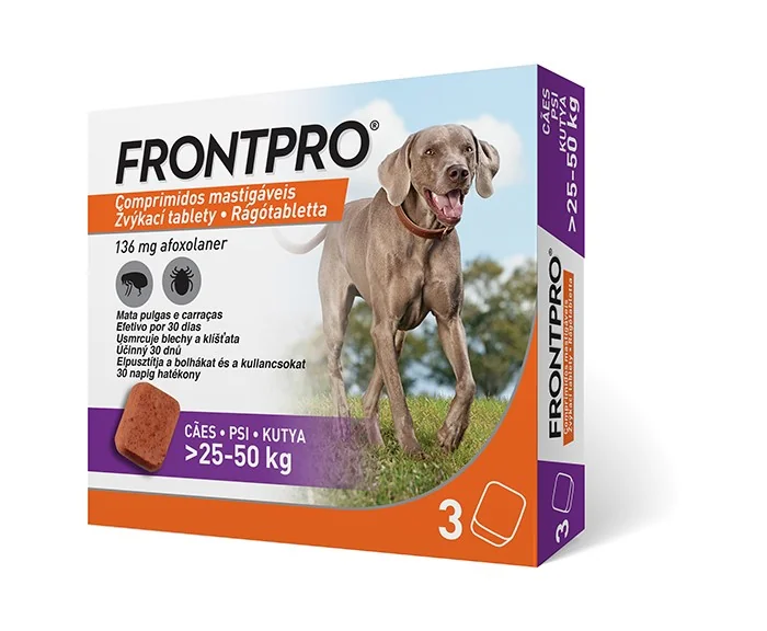 FRONTPRO Žvýkací tablety pro psy 25–50 kg 136 mg 3 tablety
