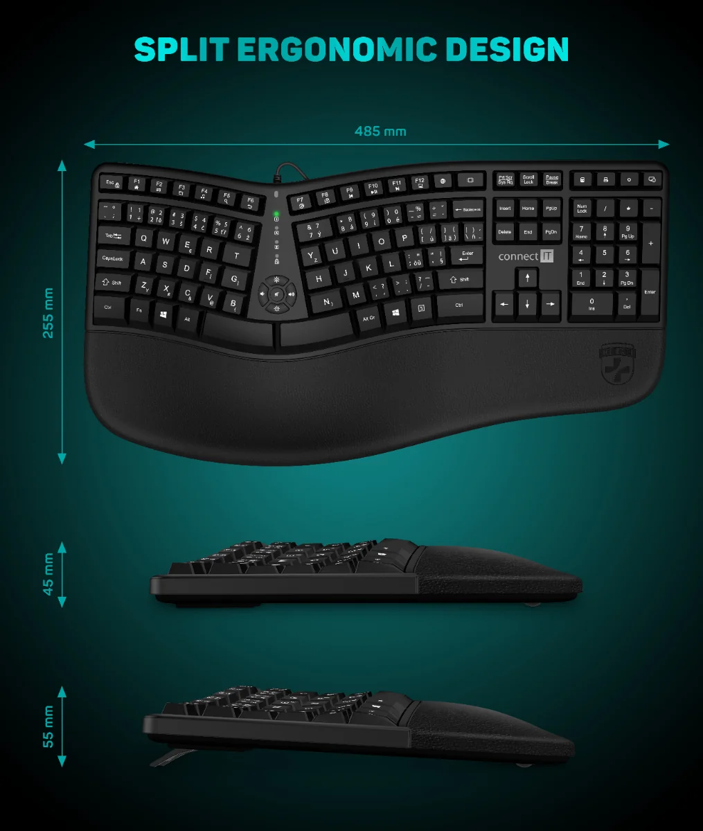 Connect IT For Health Drátová ergonomická klávesnice cz + sk