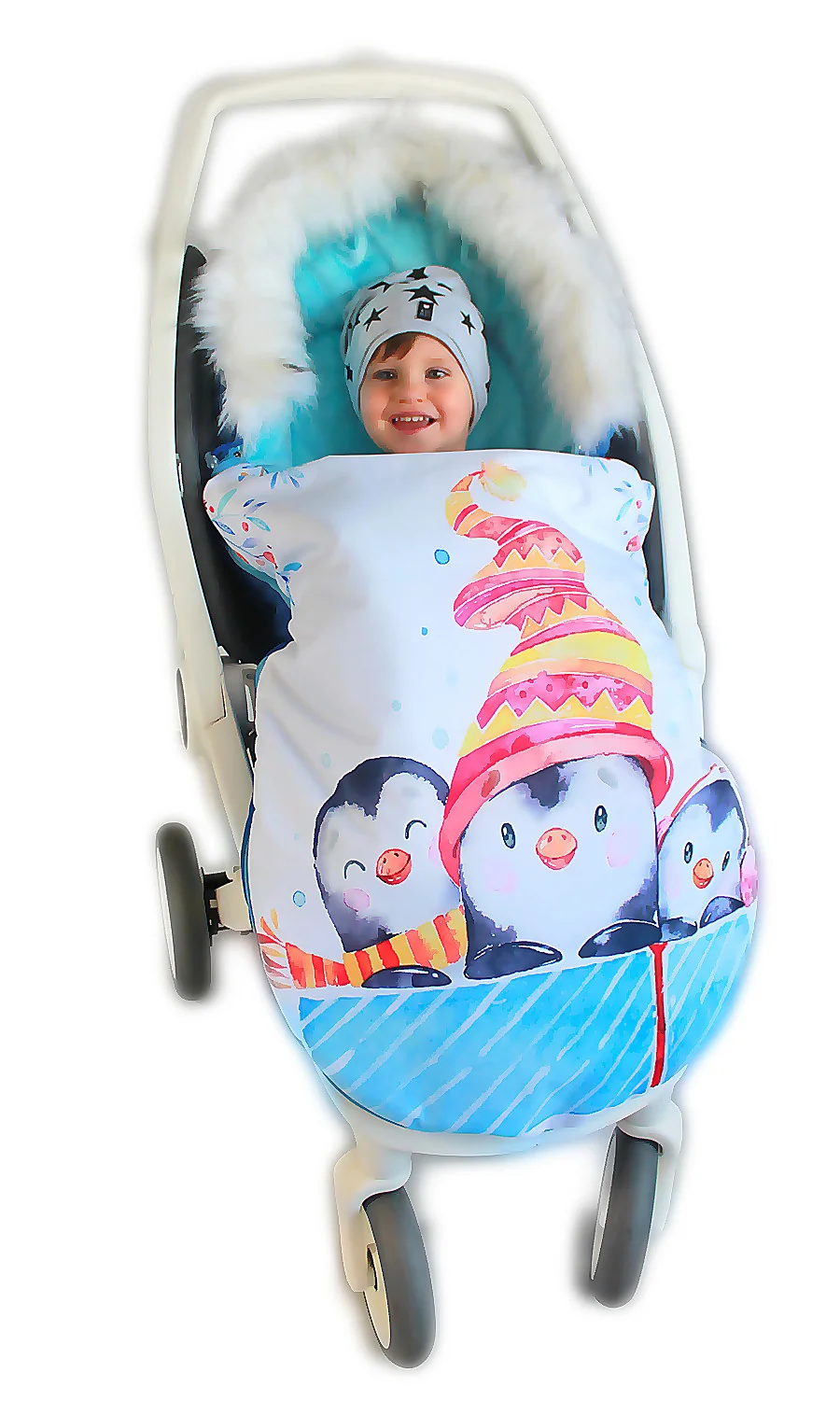 Baby Nellys Fusak Winter Friends Lux velvet s kožešinou, 105x55, tyrkys