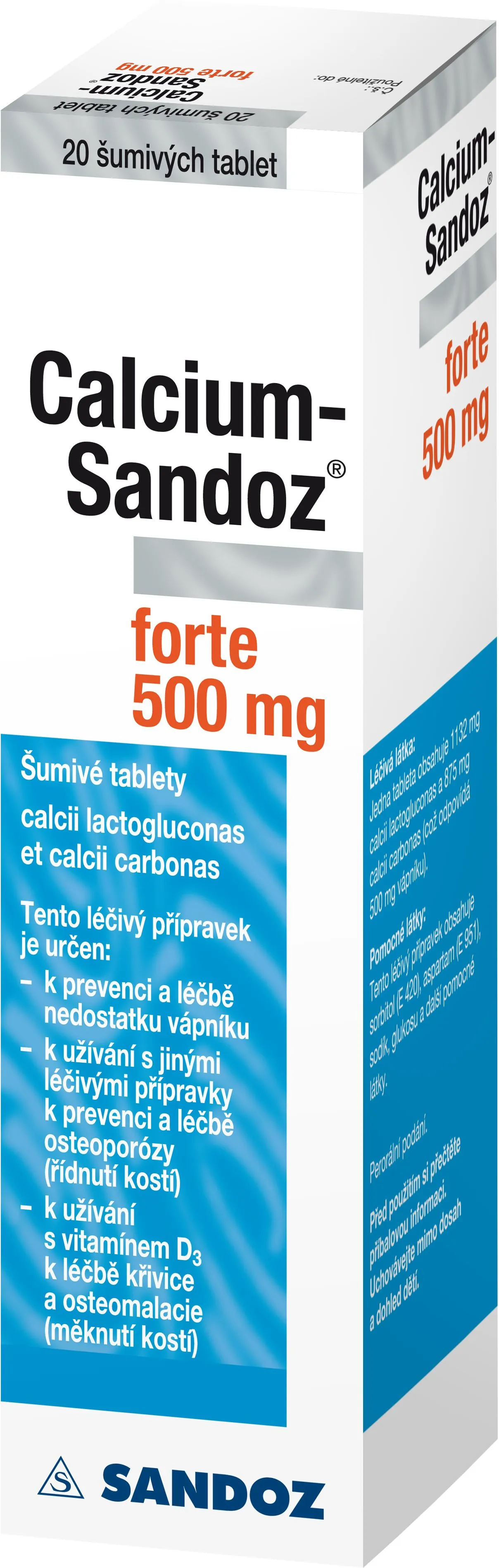 Calcium-Sandoz Forte 500mg 20 šumivých tablet