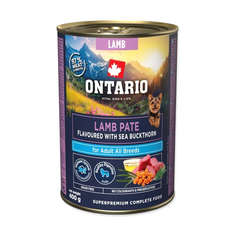 Ontario Adult jehněčí pate s příchutí rakytníku konzerva 400 g