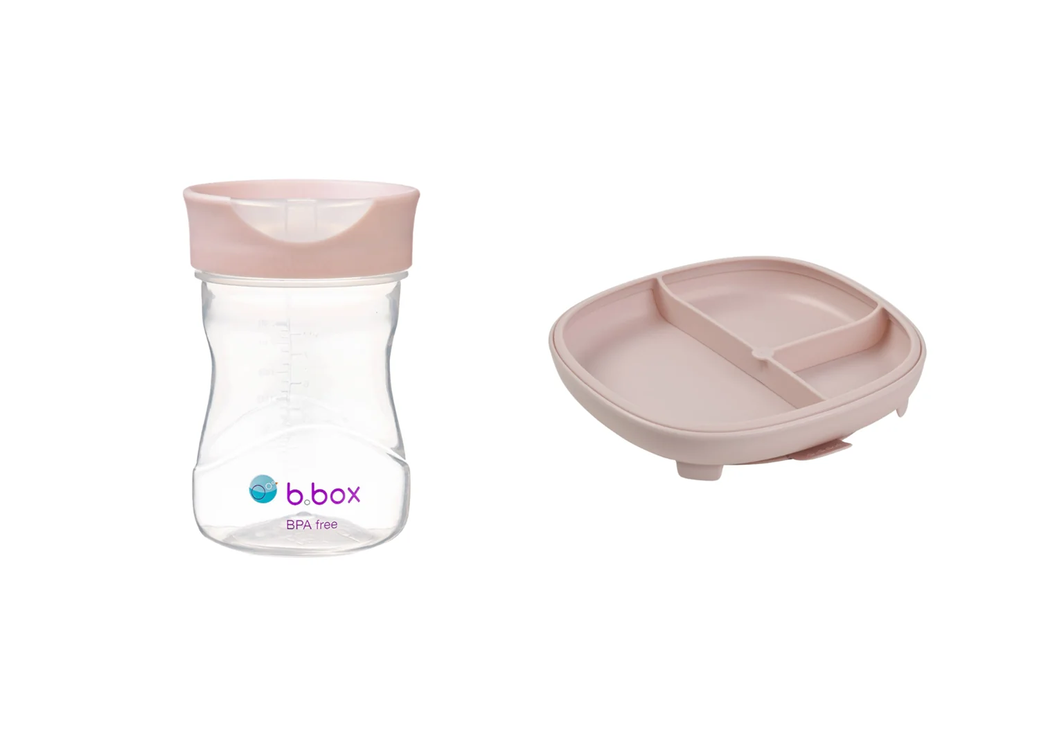 B.BOX Dělený talířek s přísavkou + Hrneček pro batolata - set růžový