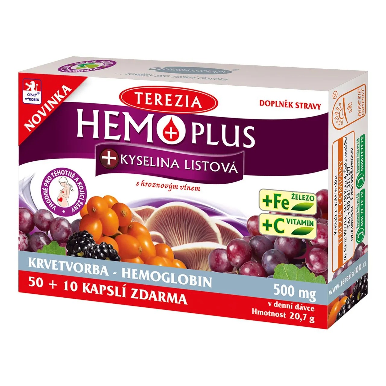 Terezia Hemoplus + kyselina listová 60 kapslí