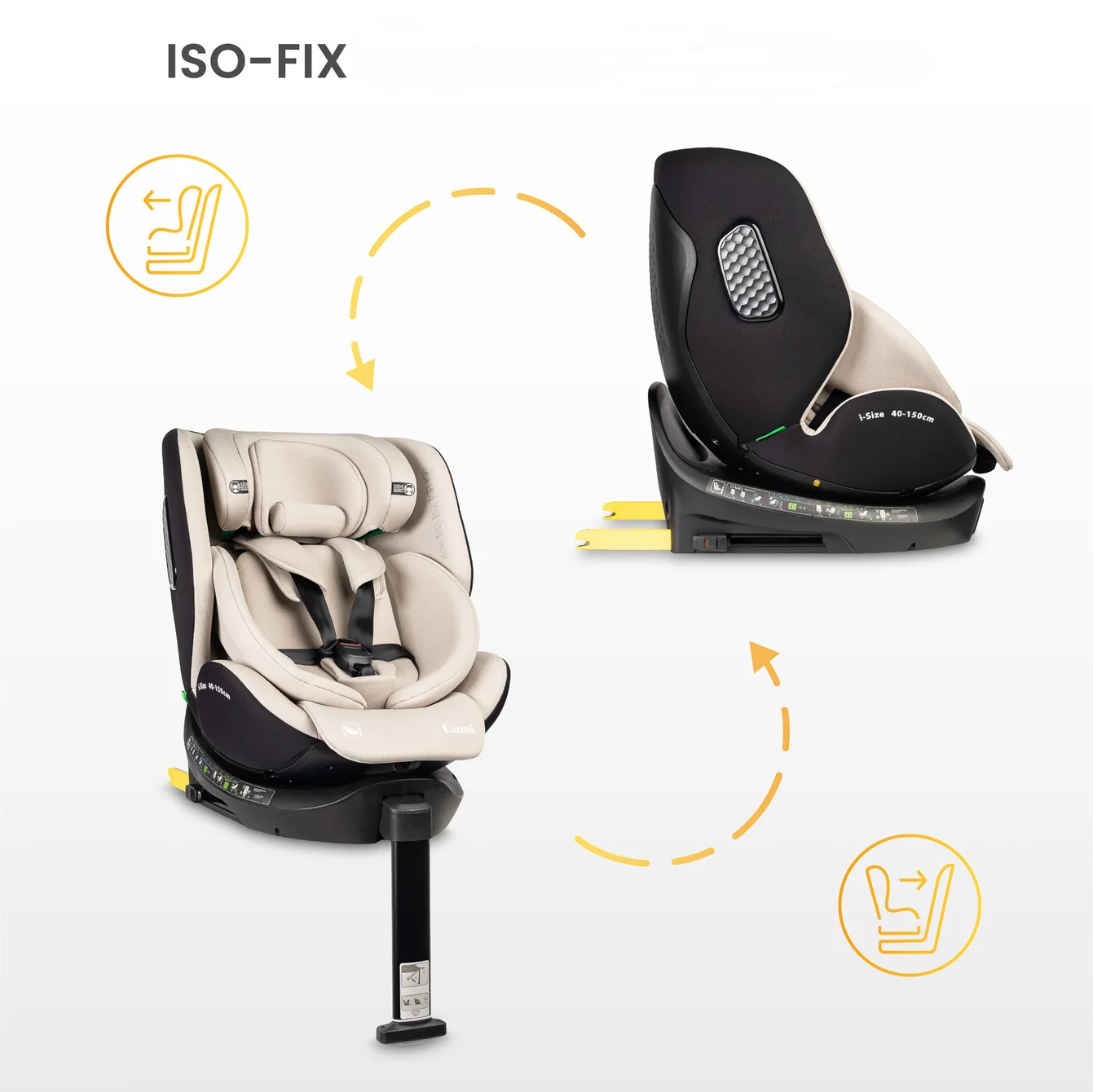Caretero Autosedačka Lumi i-Size 40–150 cm, Isofix,  360°, růstová,  béžová