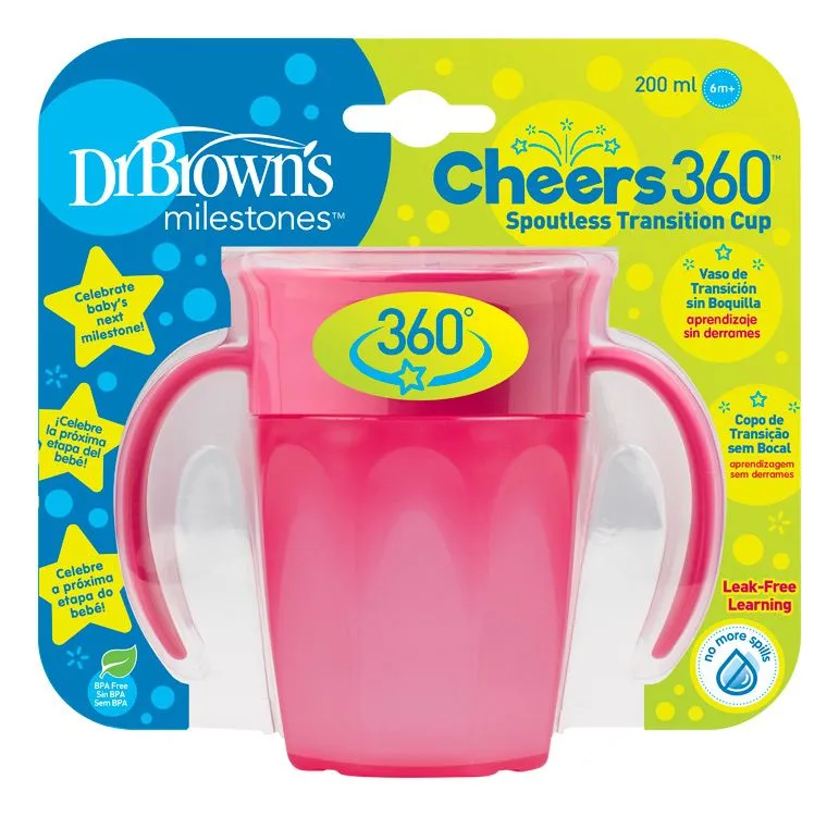 Dr.Browns Hrneček Cheers360 6m+ 200 ml 1 ks růžový