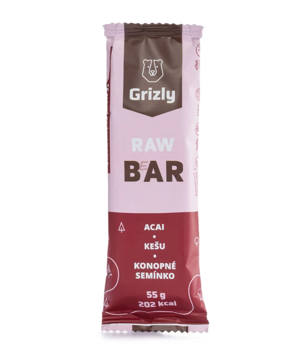 Grizly Raw Bar acai, kešu, konopné semínko tyčinka 55 g