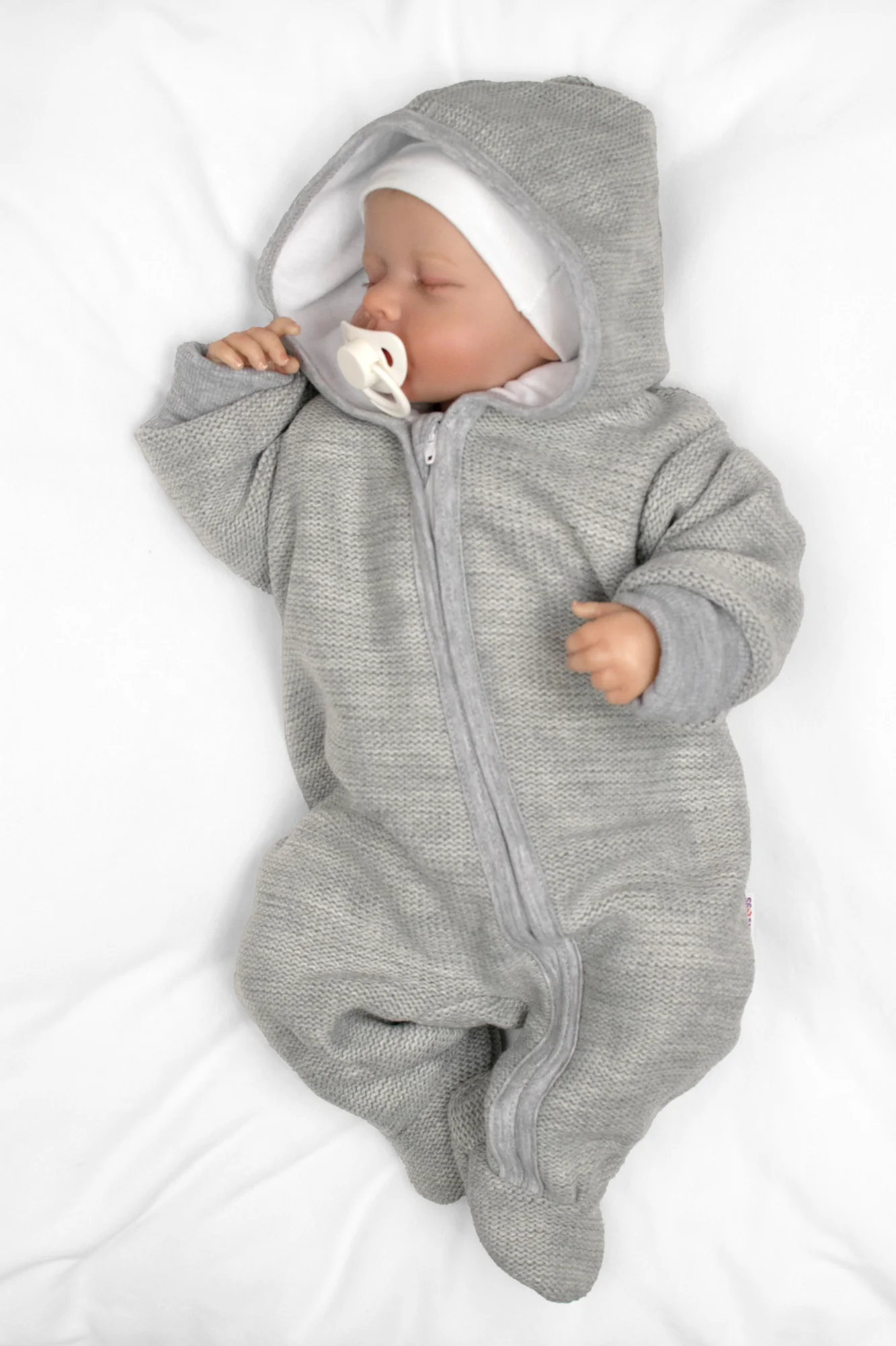 Baby Nellys Pletený overal s kapucí, CUTE - šedý, vel.56