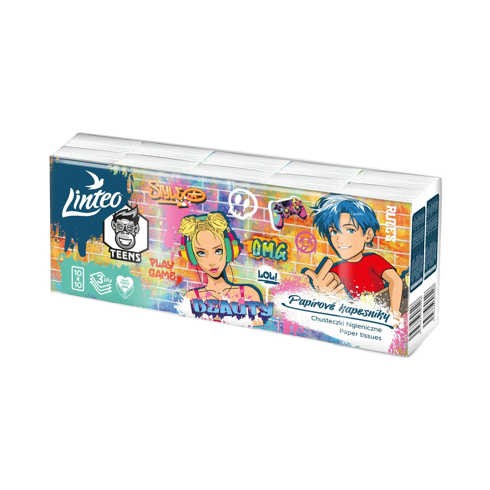 Linteo TEENS Papírové kapesníky 3vrstvé 10x10 ks