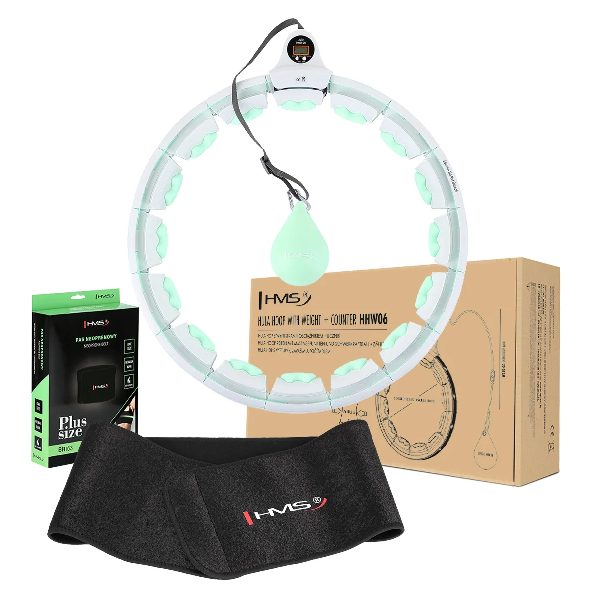 HMS Sada masážní hula hoop HHW06 zelená se závažím