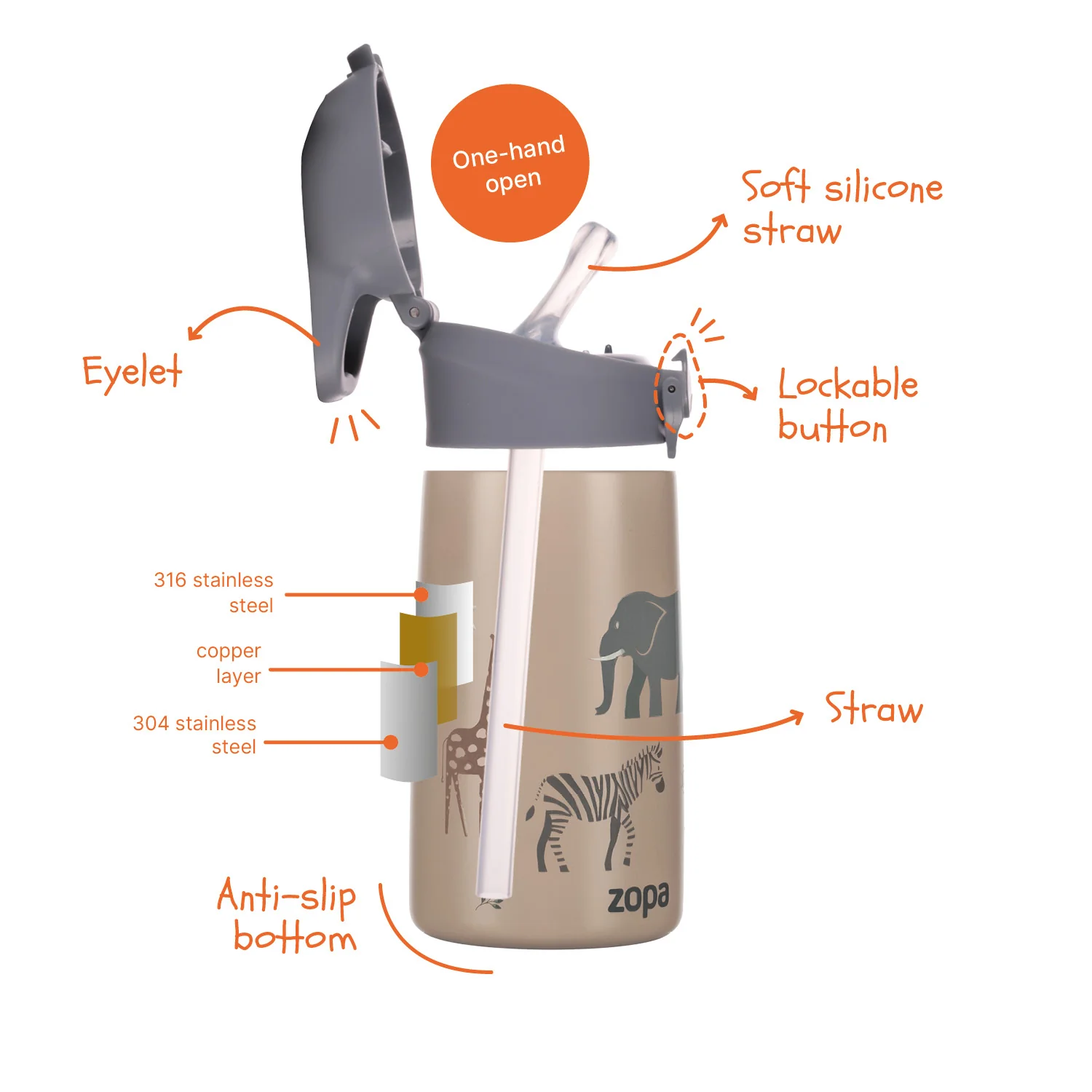 Zopa Termoska na pití s pítkem 400 ml, Dino 2