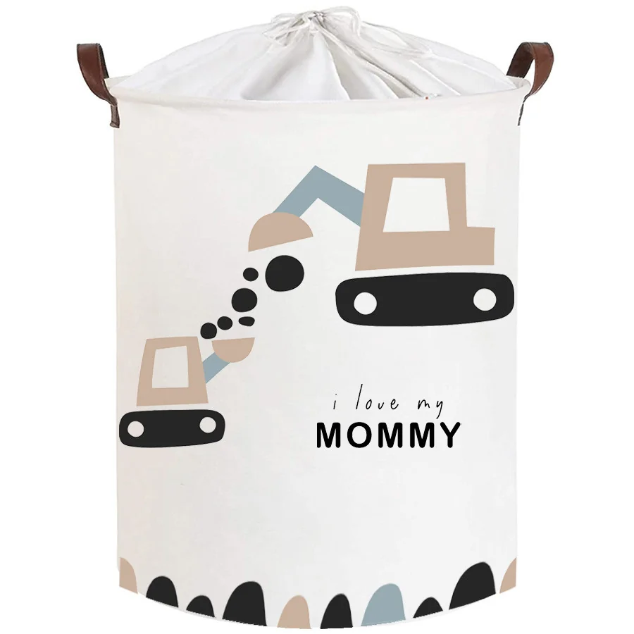 Mamitati Koš na hračky, uzavíratelný,bavlna,Trucks Love Mommy,bílý, 43 L
