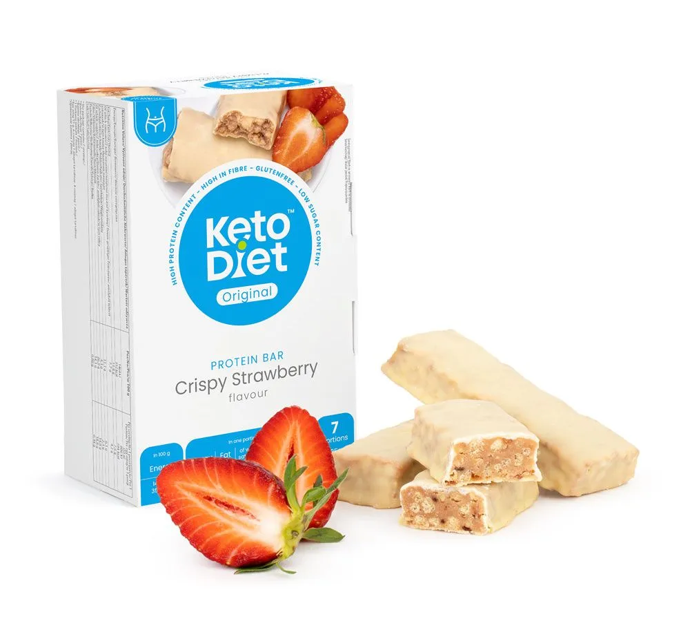 KetoDiet Proteinové tyčinky Crispy Jahoda 7 ks