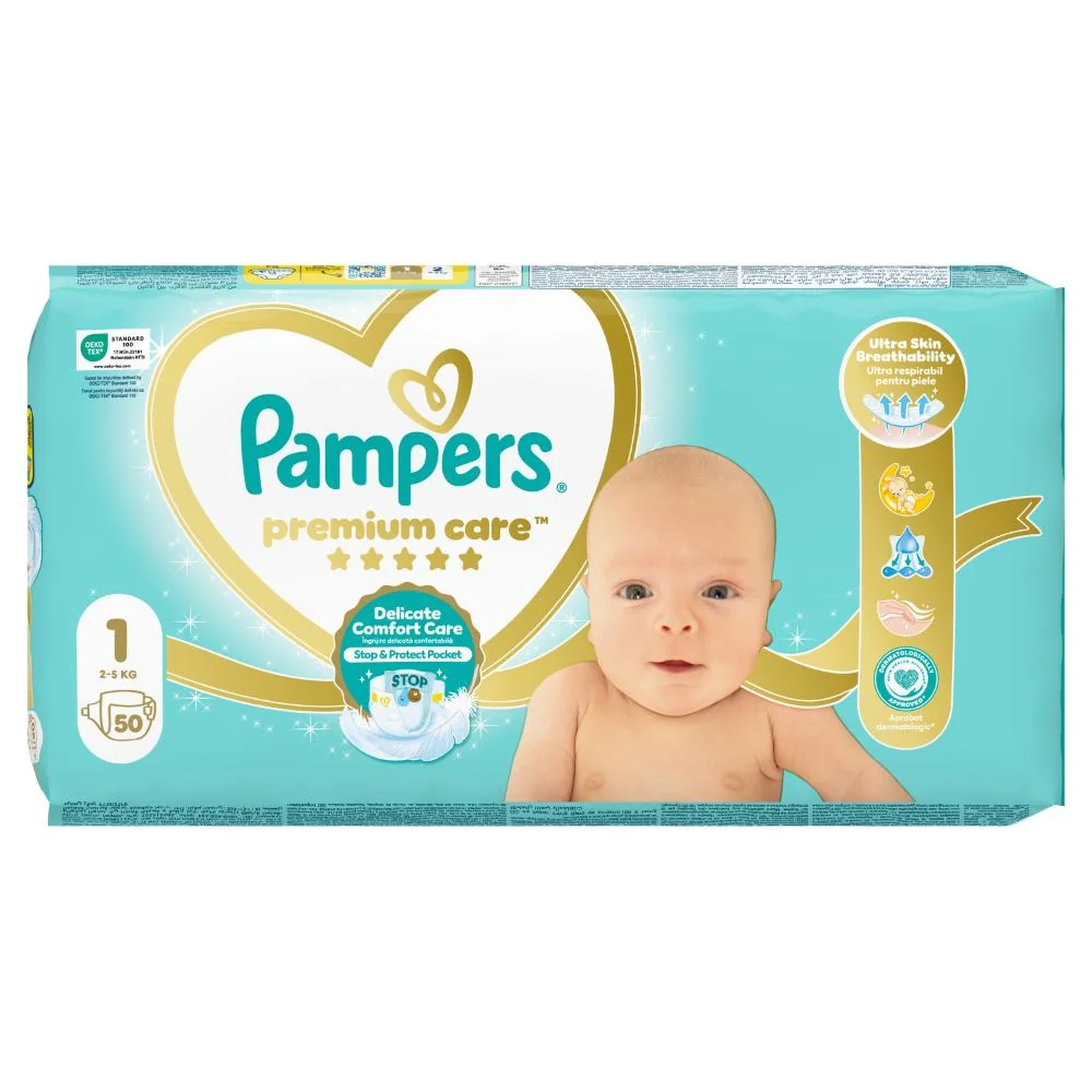 Pampers Premium Care vel. 1 2–5 kg dětské pleny 50 ks