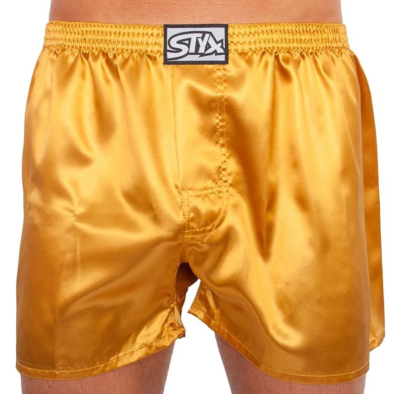 Styx Pánské trenky klasická guma saténové zlaté (C685) S