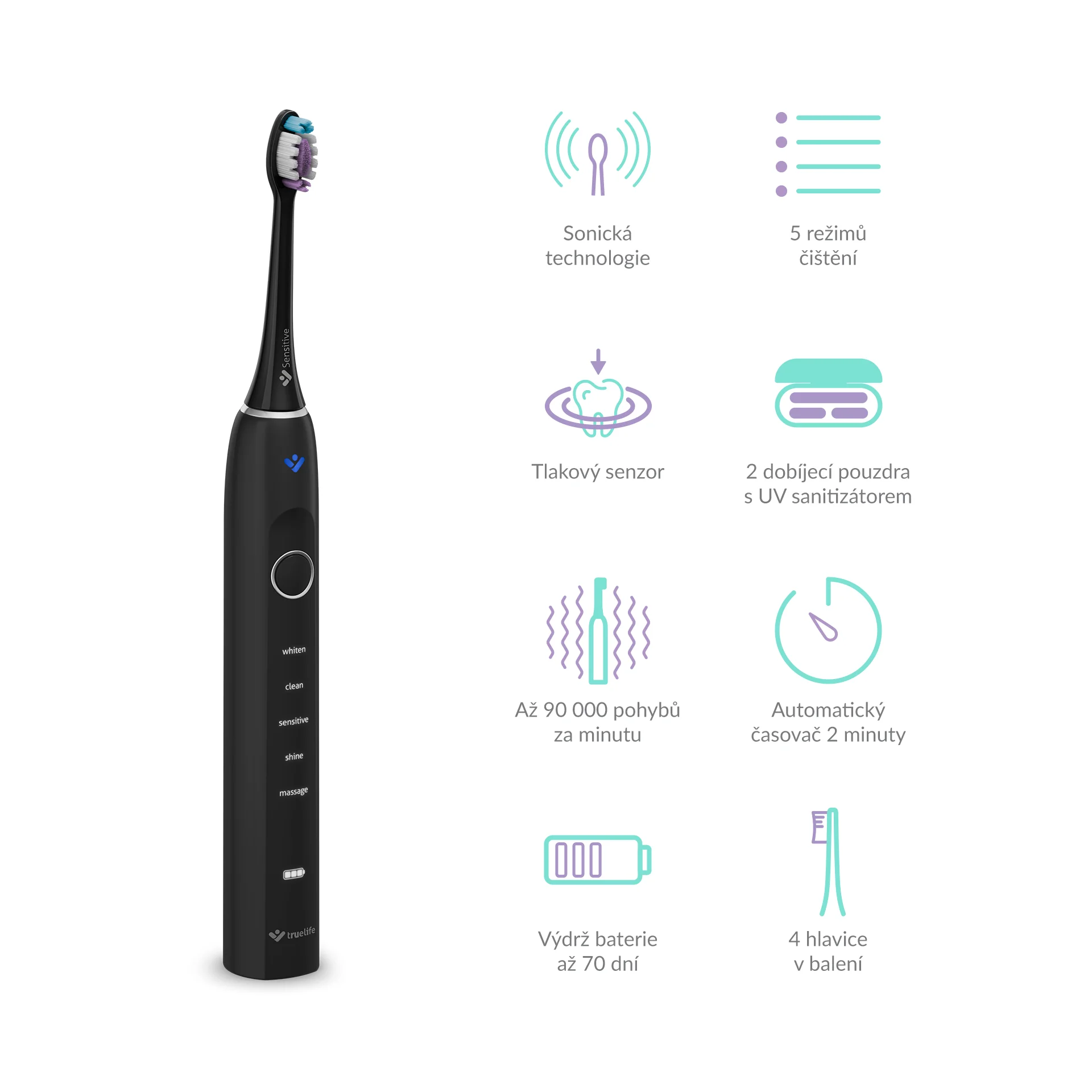 Truelife SonicBrush Clean70 UV sonické kartáčky 2 ks černý+bílý