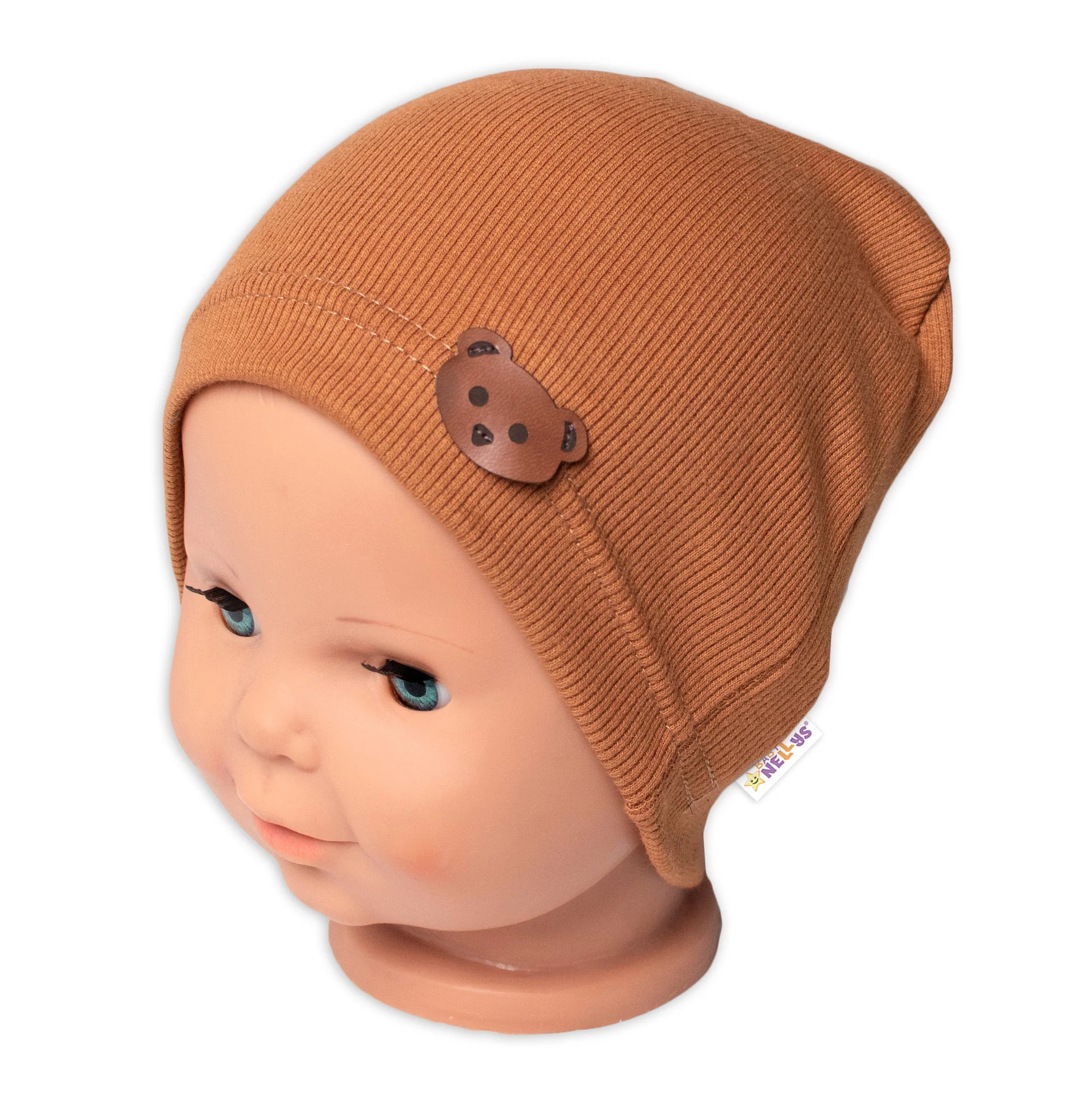 Baby Nellys Žebrovaná čepice Medvídek - hnědá vel.  92/98