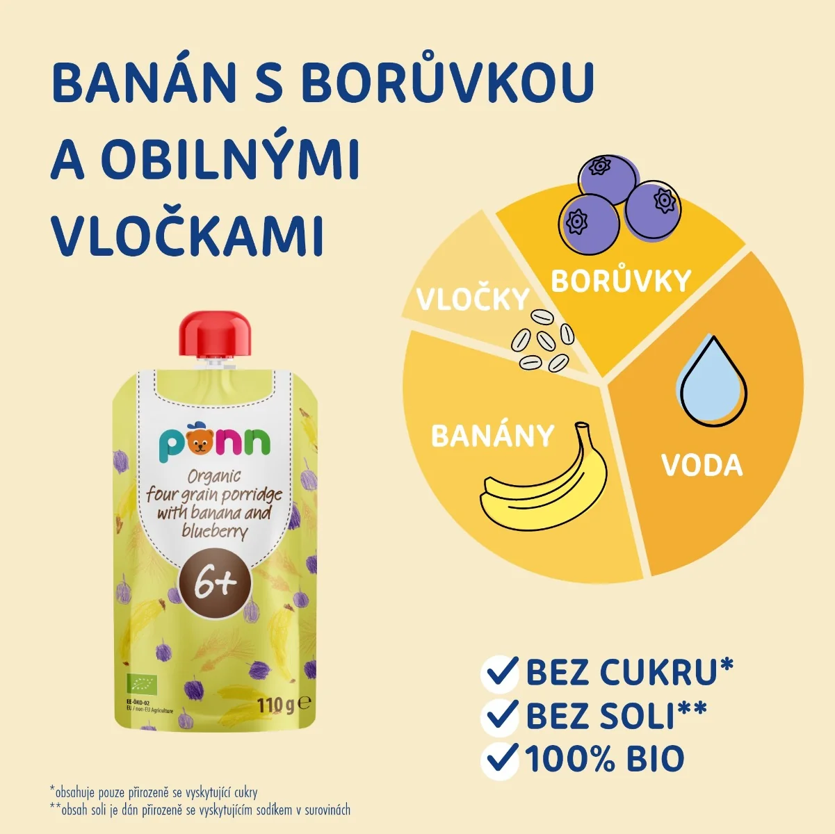 SALVEST Põnn BIO Banán s borůvkou a obilnými vločkami 110 g