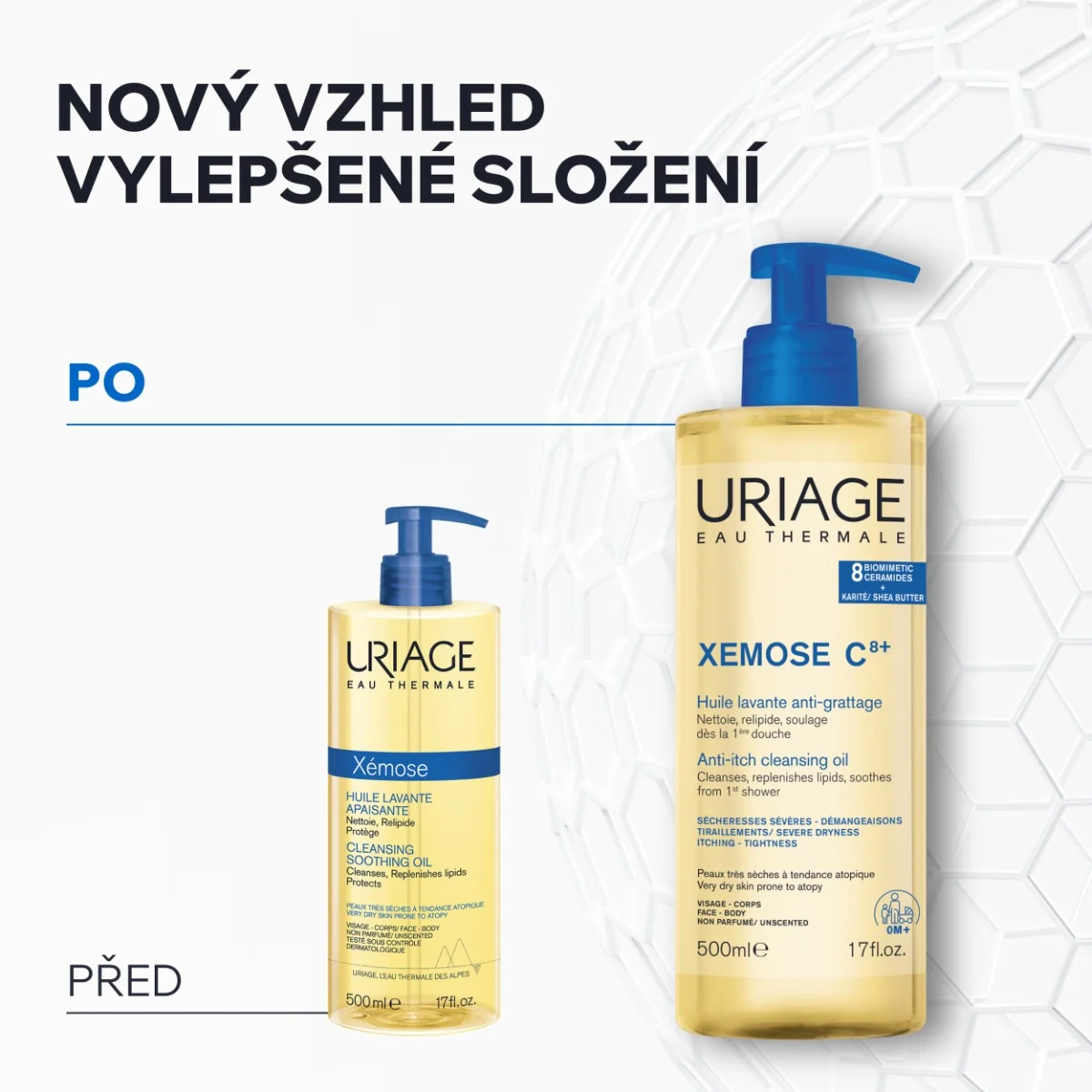 Uriage Xémose C8+ Zklidňující mycí olej pro suchou až atopickou pokožku 500 ml