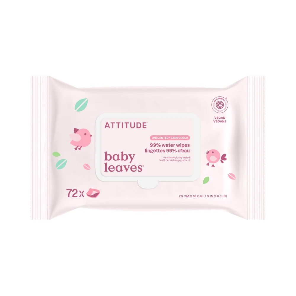 ATTITUDE Baby Leaves Vlhčené ubrousky 99% vody bez vůně 72 ks