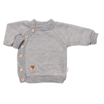 Baby Nellys Pletený svetřík s knoflíčky, zap. bokem, Hand Made,šedý,56/62