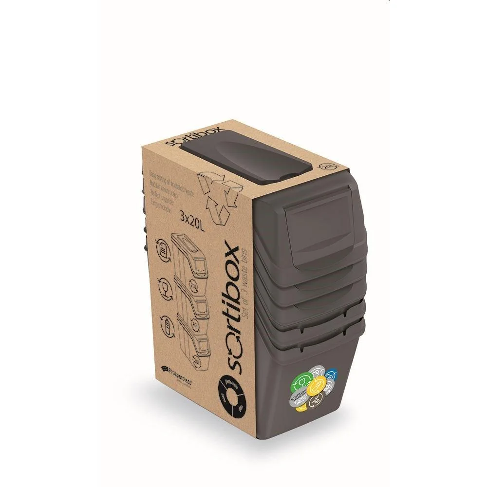 Prosperplast Odpadkový koš SORTIBOX 3 x 20 l šedý kámen