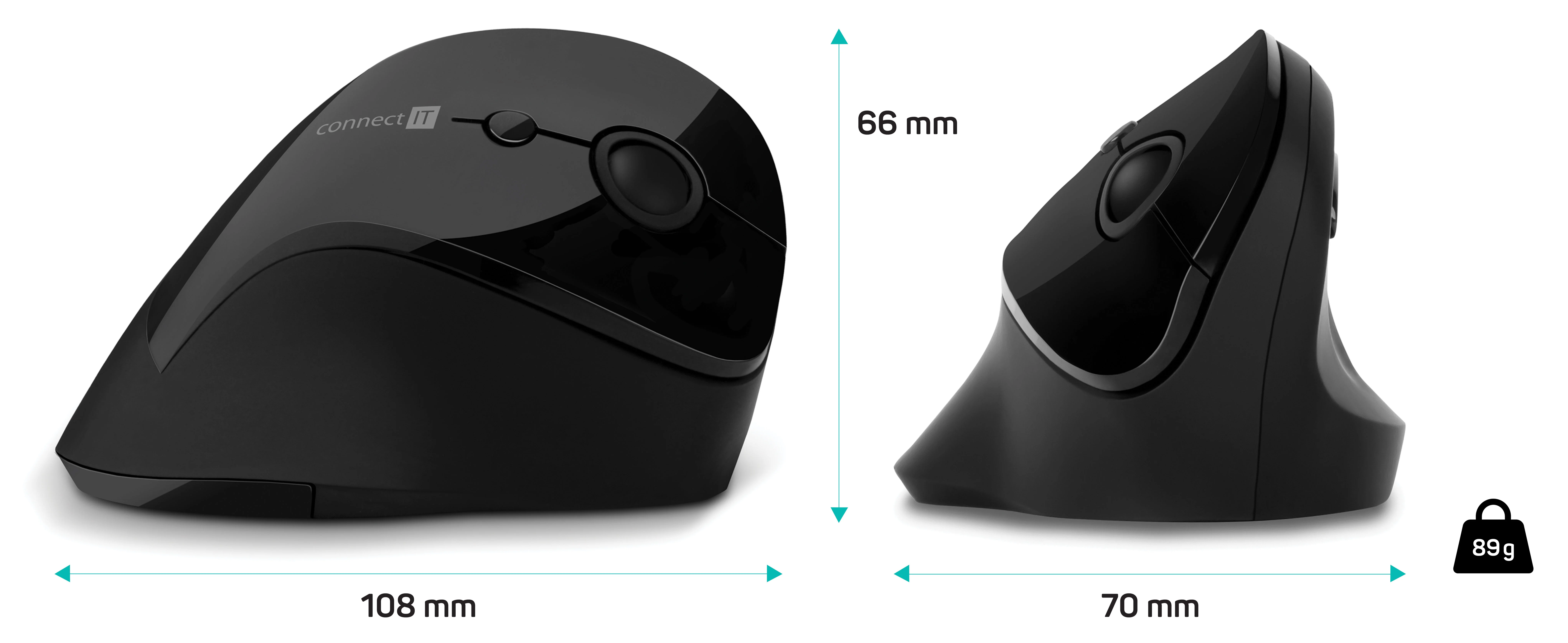 Connect IT For Health Gloss Ergonomická vertikální myš bezdrátová černá