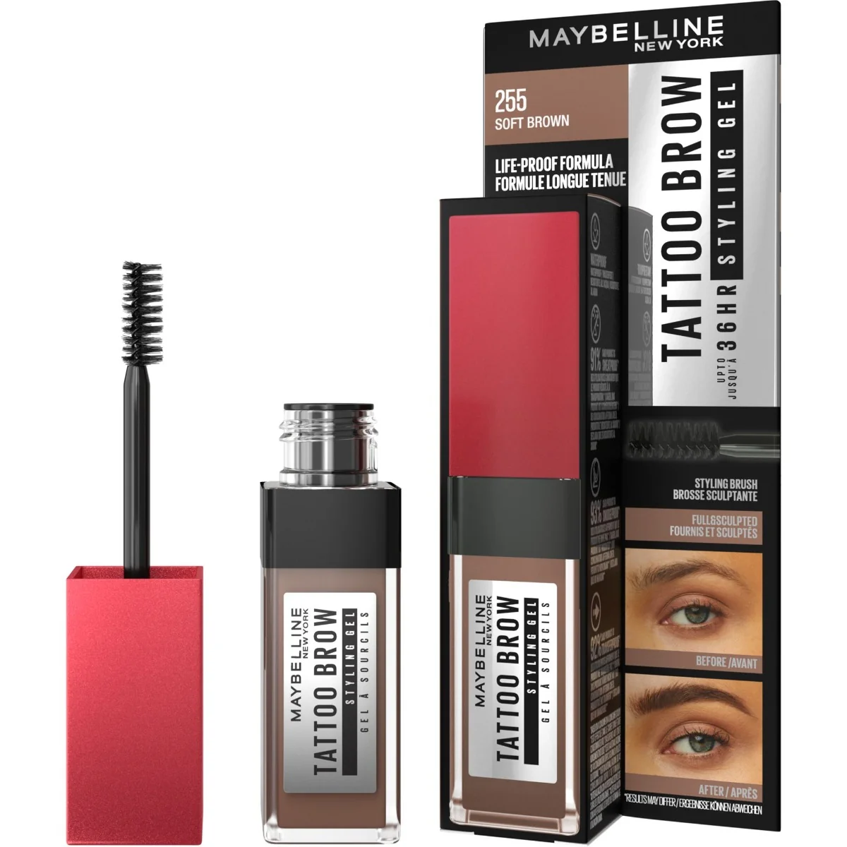 Maybelline Tattoo Brow 36H Styling Gel odstín 255 Soft Brown gel na obočí 6 ml