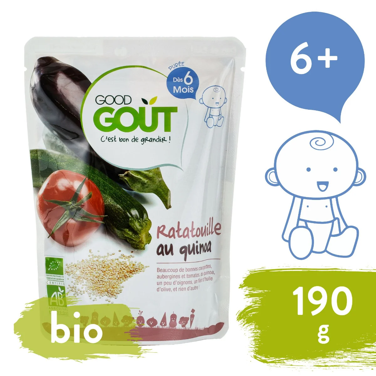 Good Goût BIO – Lot 5 Carottes Poulet + Lot 5 Ratatouille Quinoa Dès 6 Mois – Petits Pots 100% Bio Savoureux Pour Bébé