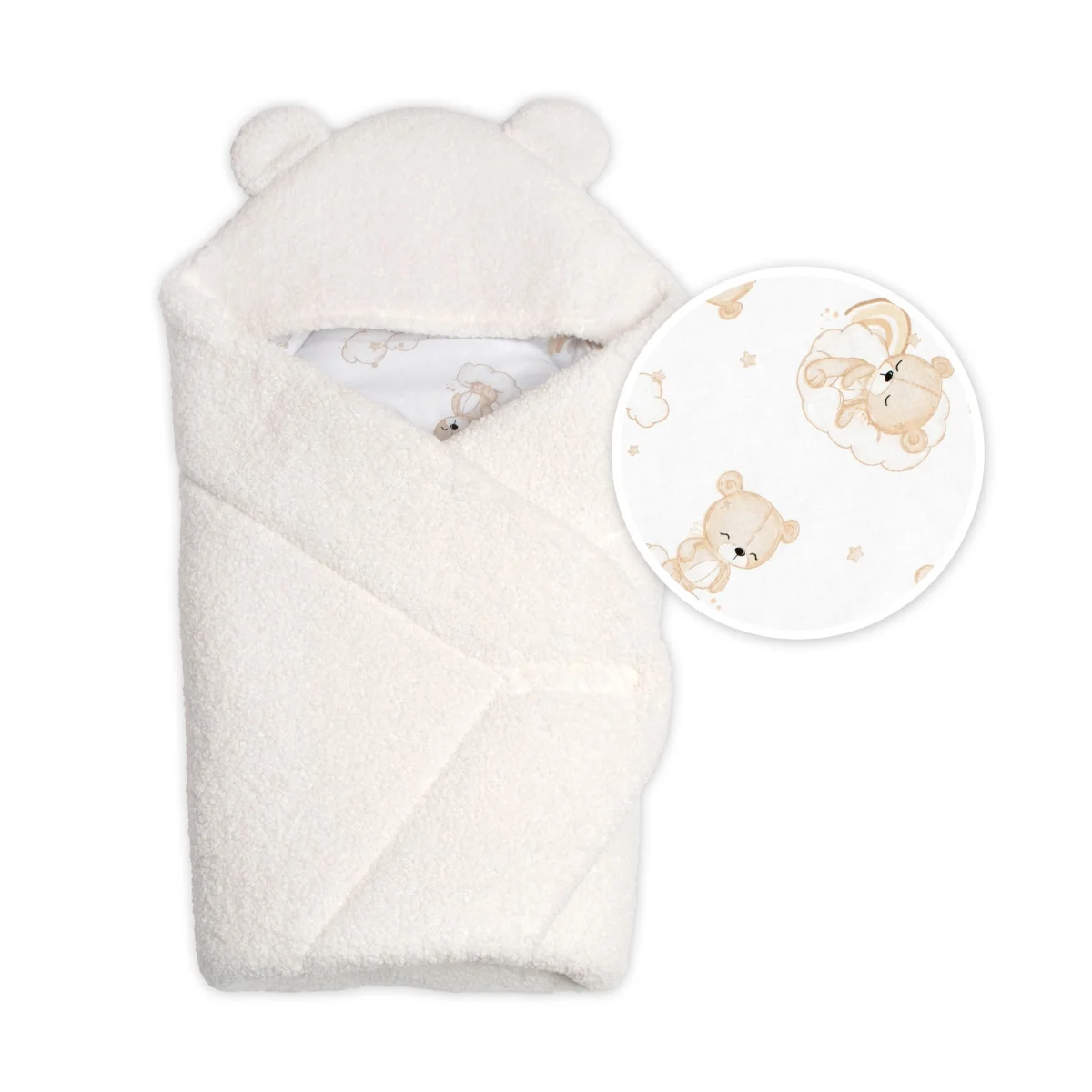 Baby Nellys Beránková zavinovačka s kapucí bavlna/beránek, Teddy - Medvídek smetana