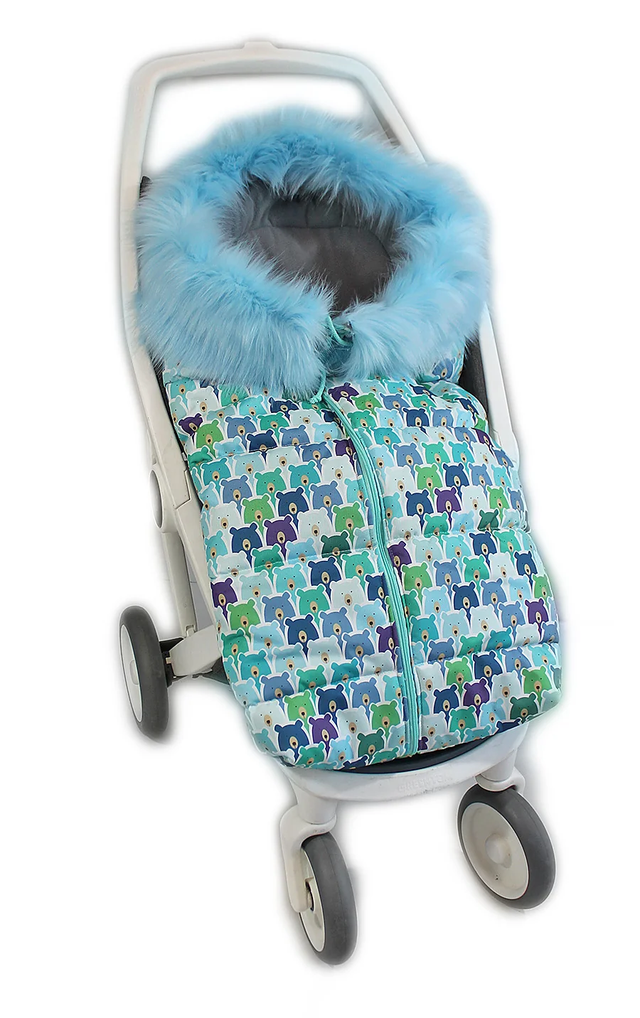 Baby Nellys Fusak nejen do autosedačky ® Eskymo s kožíškem, medvědi v mátě/modrý