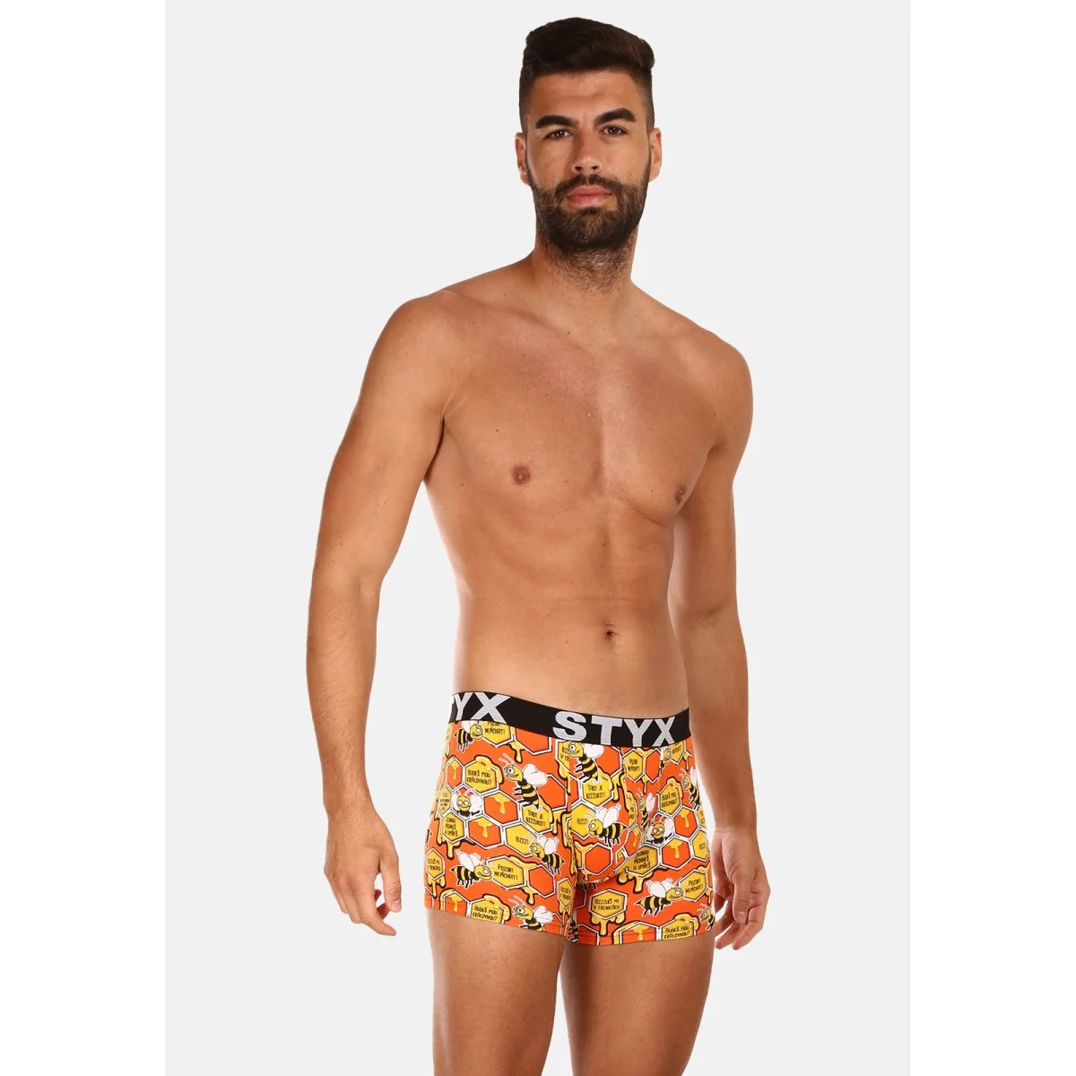 Styx Pánské boxerky long art sportovní guma včelky (U1654) XL