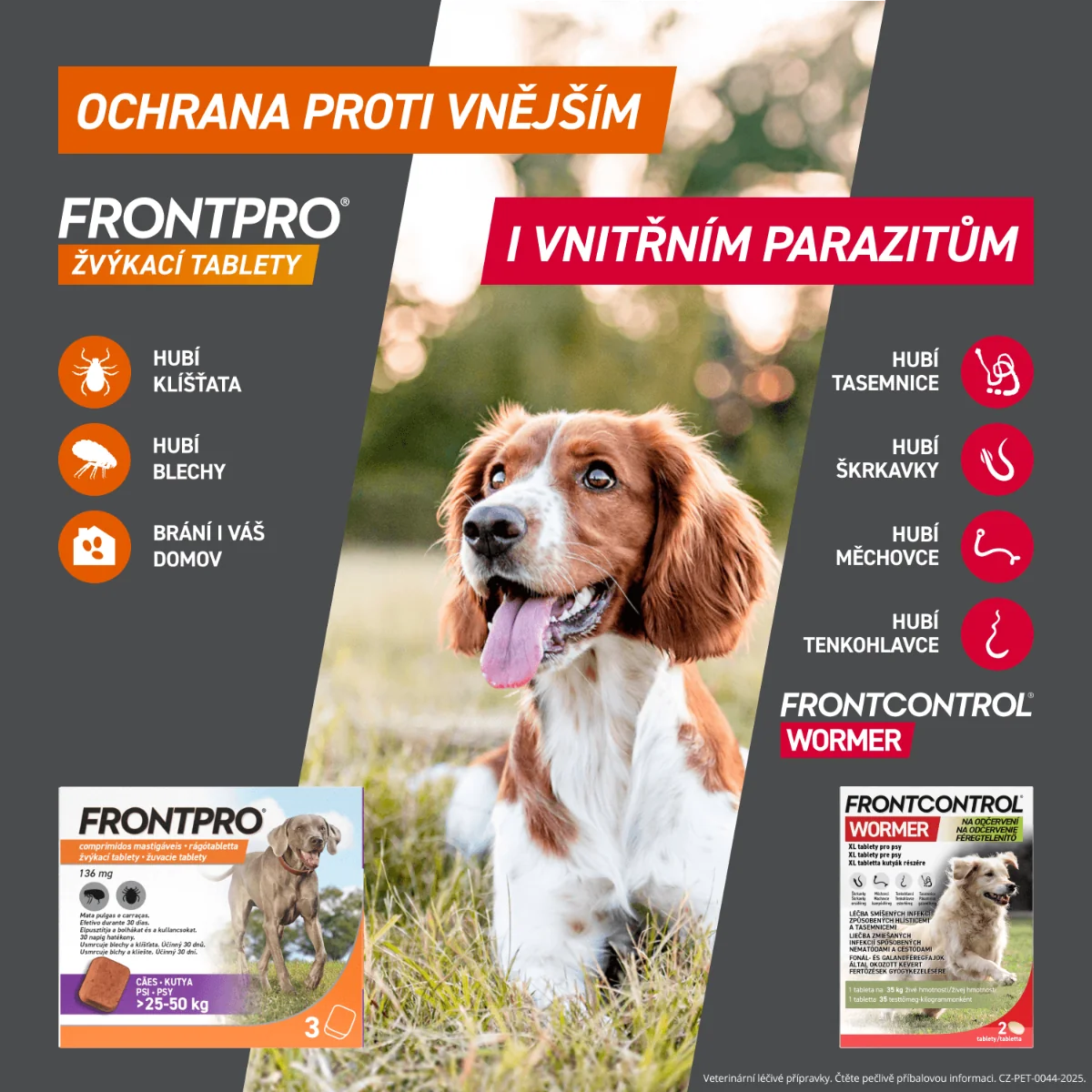 FRONTPRO Žvýkací tablety pro psy 25–50 kg 136 mg 3 tablety
