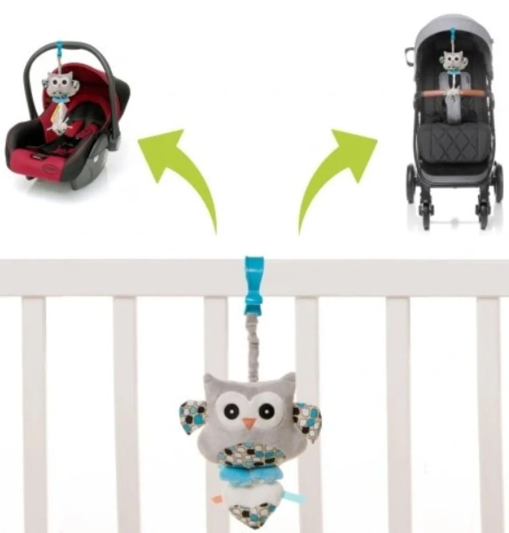 4 BABY Závěsná plyšová hračka s melodií, Sova, modrá