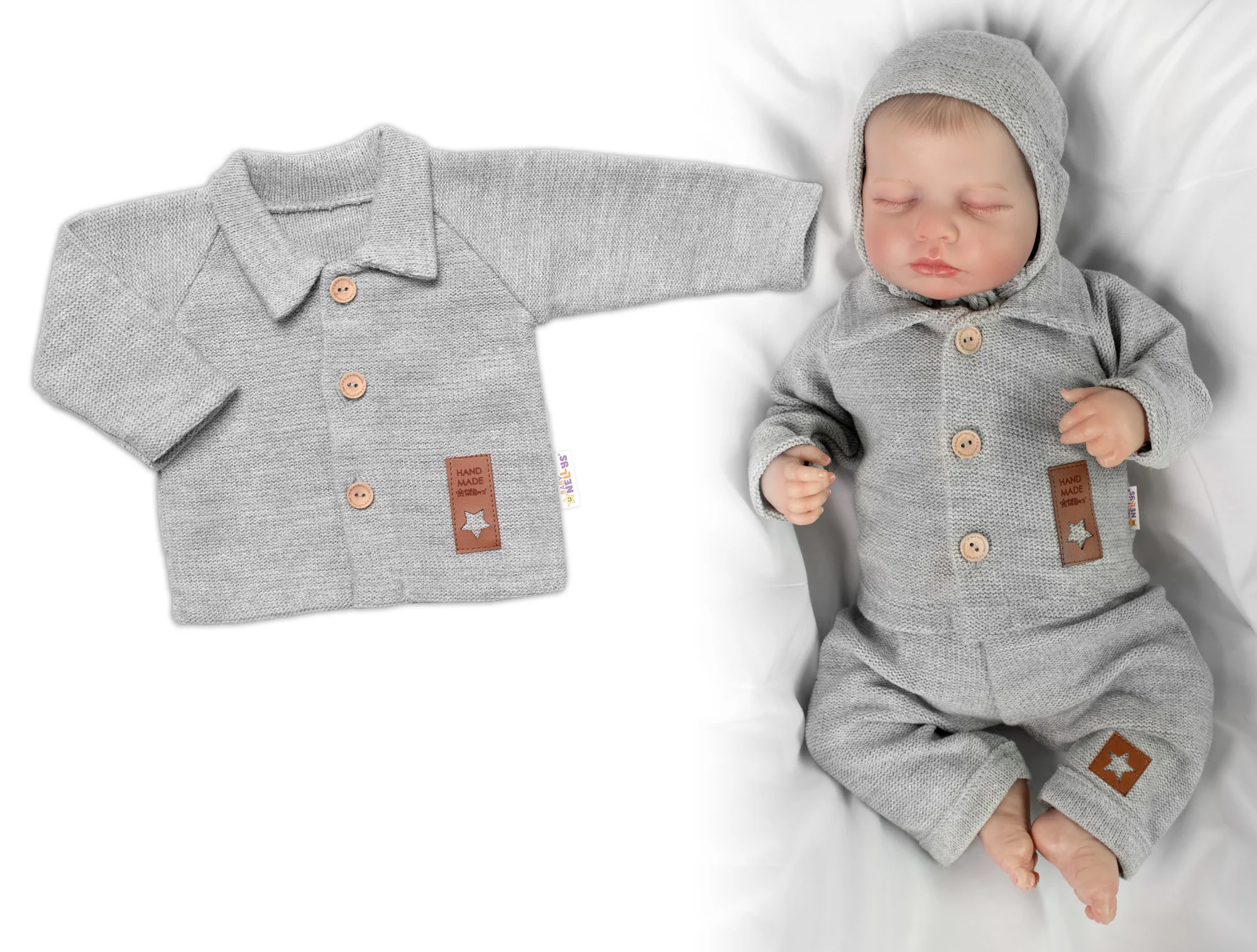 Baby Nellys Pletený svetřík s knoflíčky Boy,šedý,62 