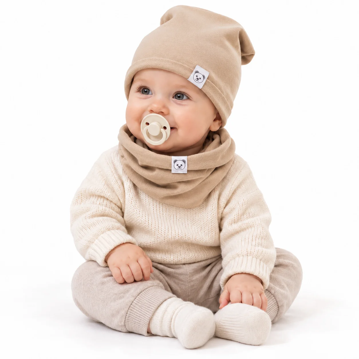 Baby Nellys Čepice s nákrčníkem bavlna, Little Bear,cappuccino