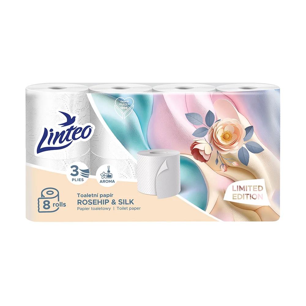 Linteo Rosehip&Silk Toaletní papír 3vrstvý 8 rolí