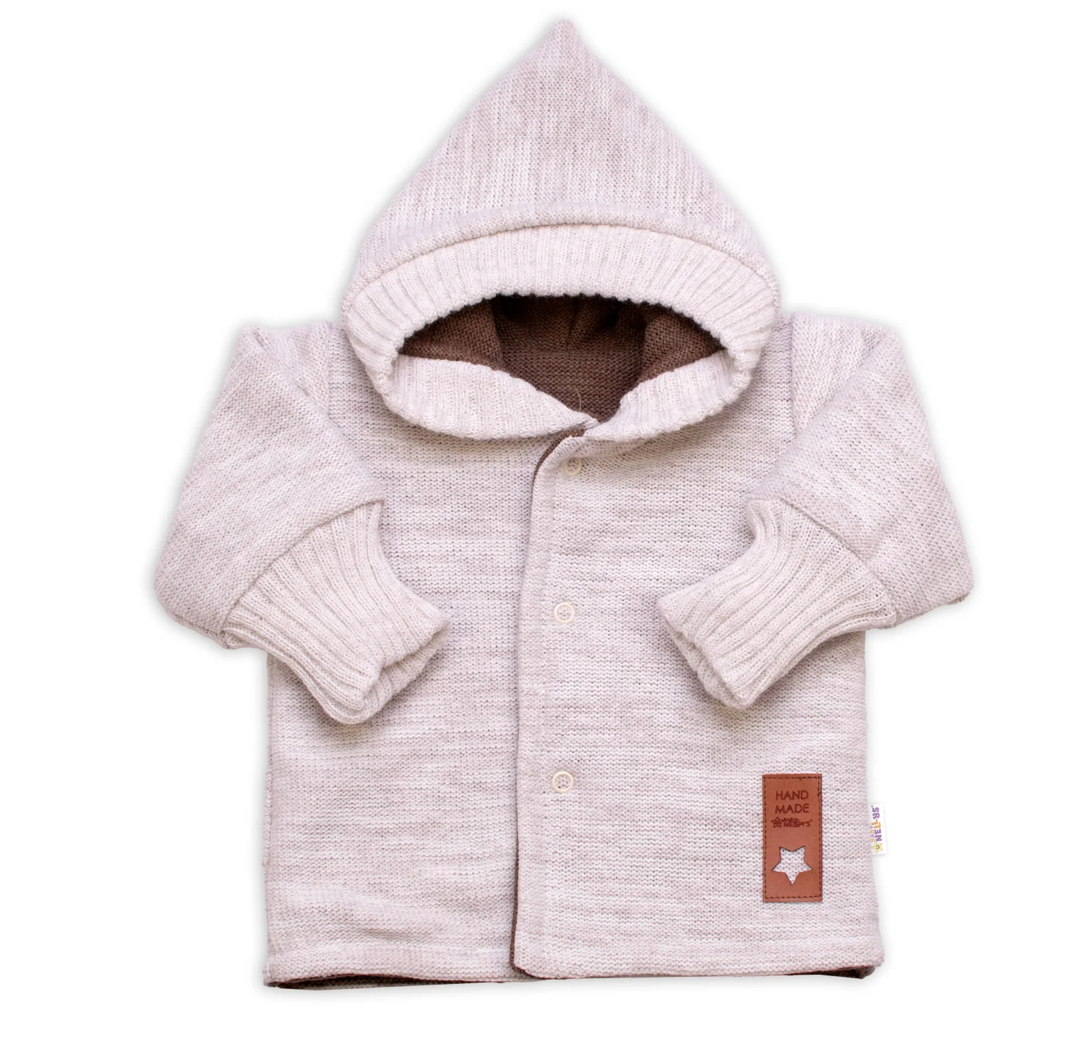 Baby Nellys Rostoucí oboustranný svetřík s kapucí Hand Made, hnědá-béžová, vel. 68/74