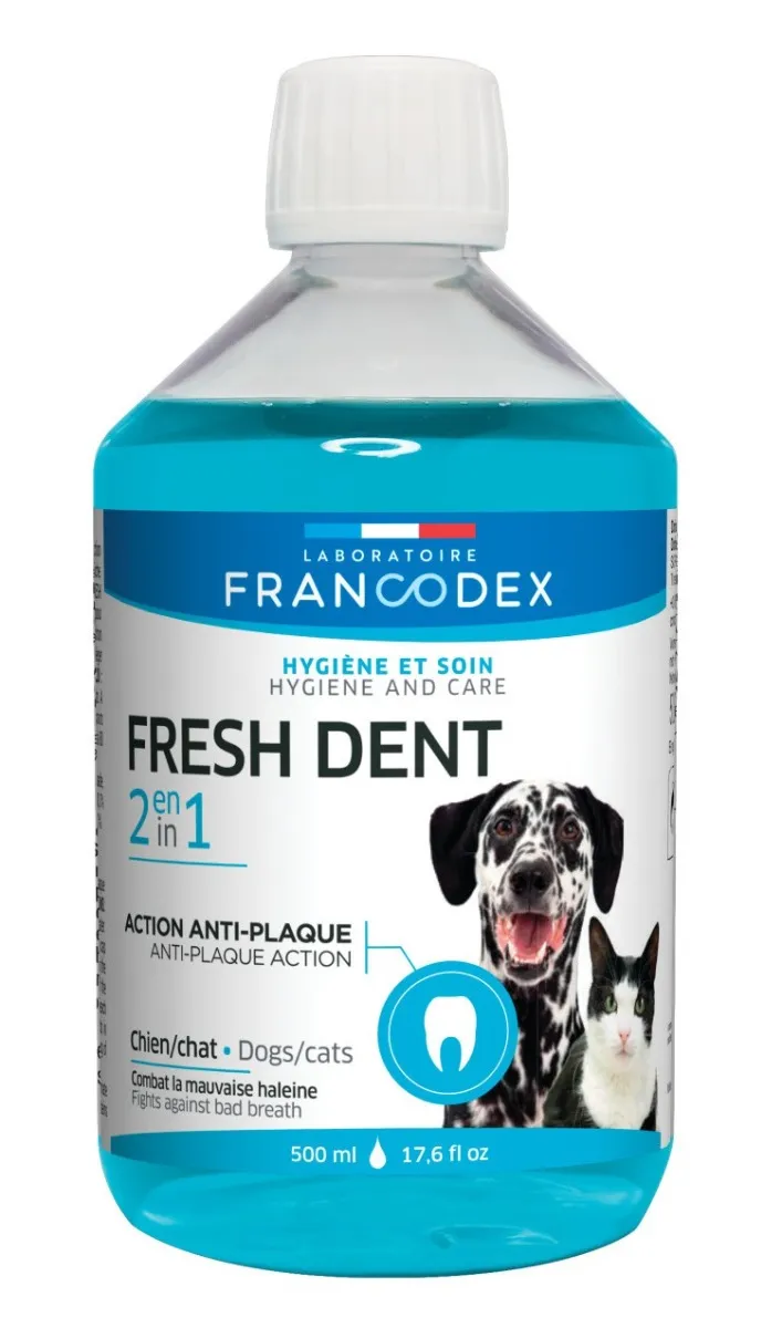 Francodex Fresh Dent 2v1 ústní voda pro psy a kočky 500 ml