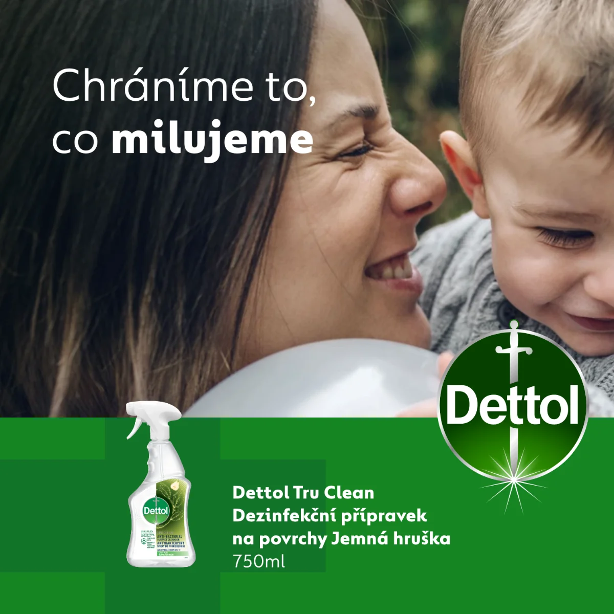 Dettol TRU CLEAN Desinfekční sprej na povrchy 750 ml jemná hruška