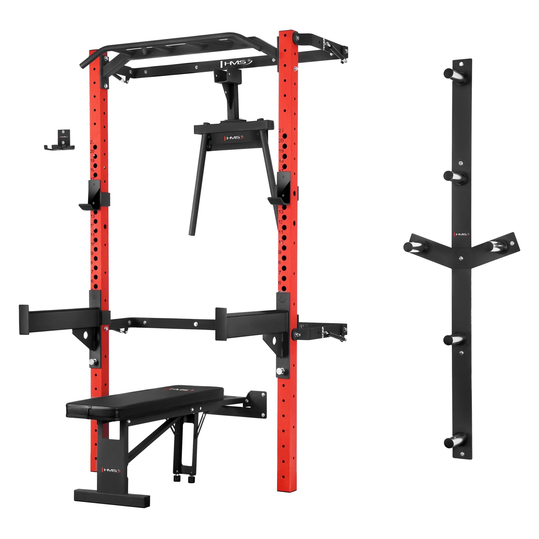 HMS Multifunkční posilovací stojan - Power Rack KLT22 červený