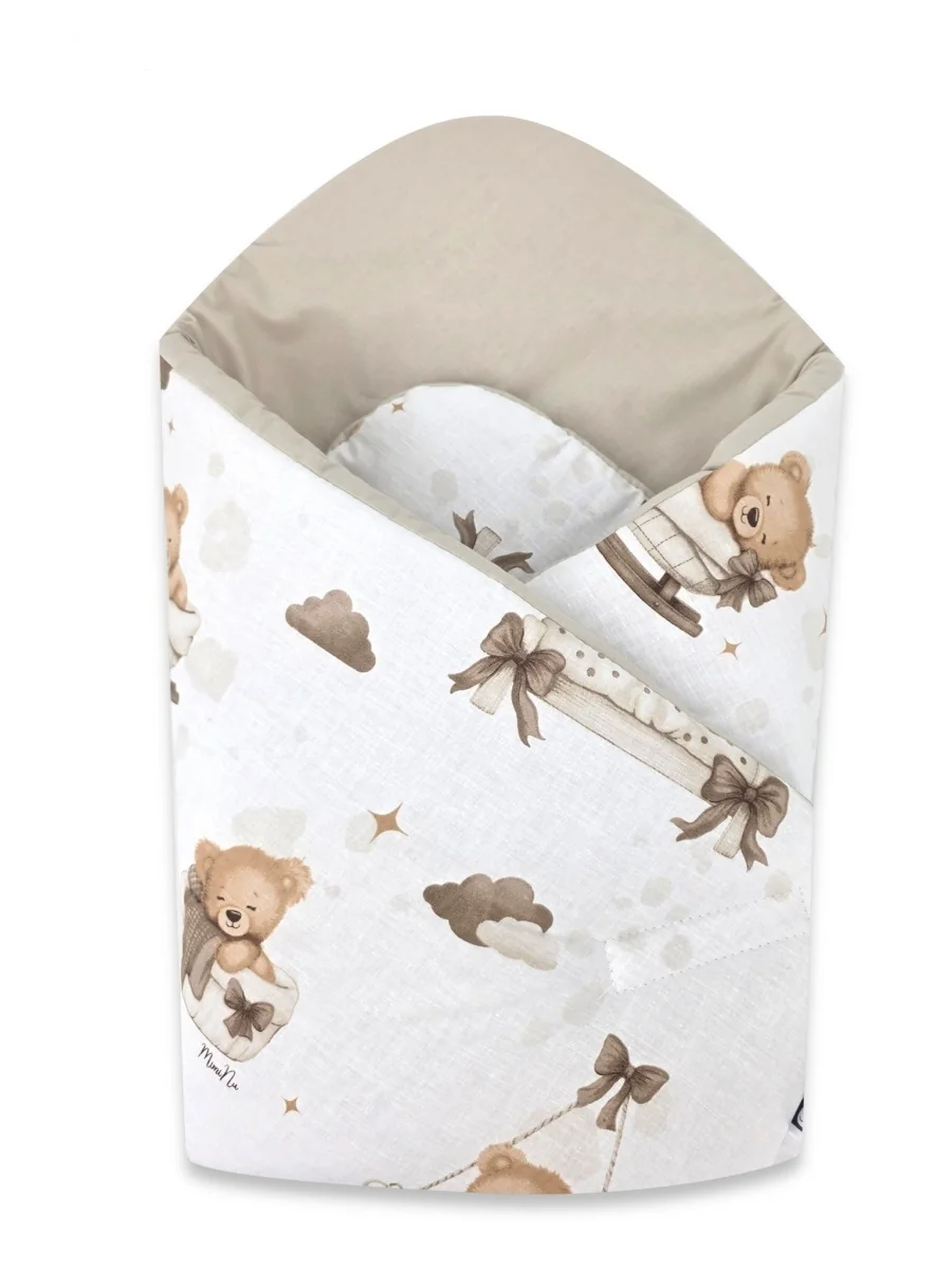 Baby Nellys Bavlněná zavinovačka pro miminka 75×75 cm – měkká, na suchý zip, Medvídci béžoví