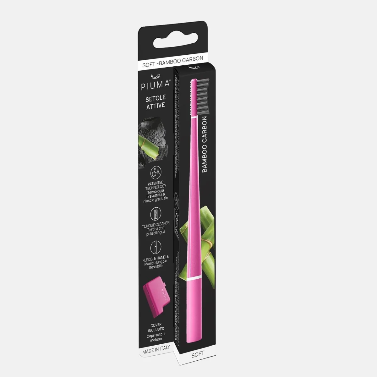 Piuma Zubní kartáček s aktivním uhlím Soft 1 ks Very Magenta
