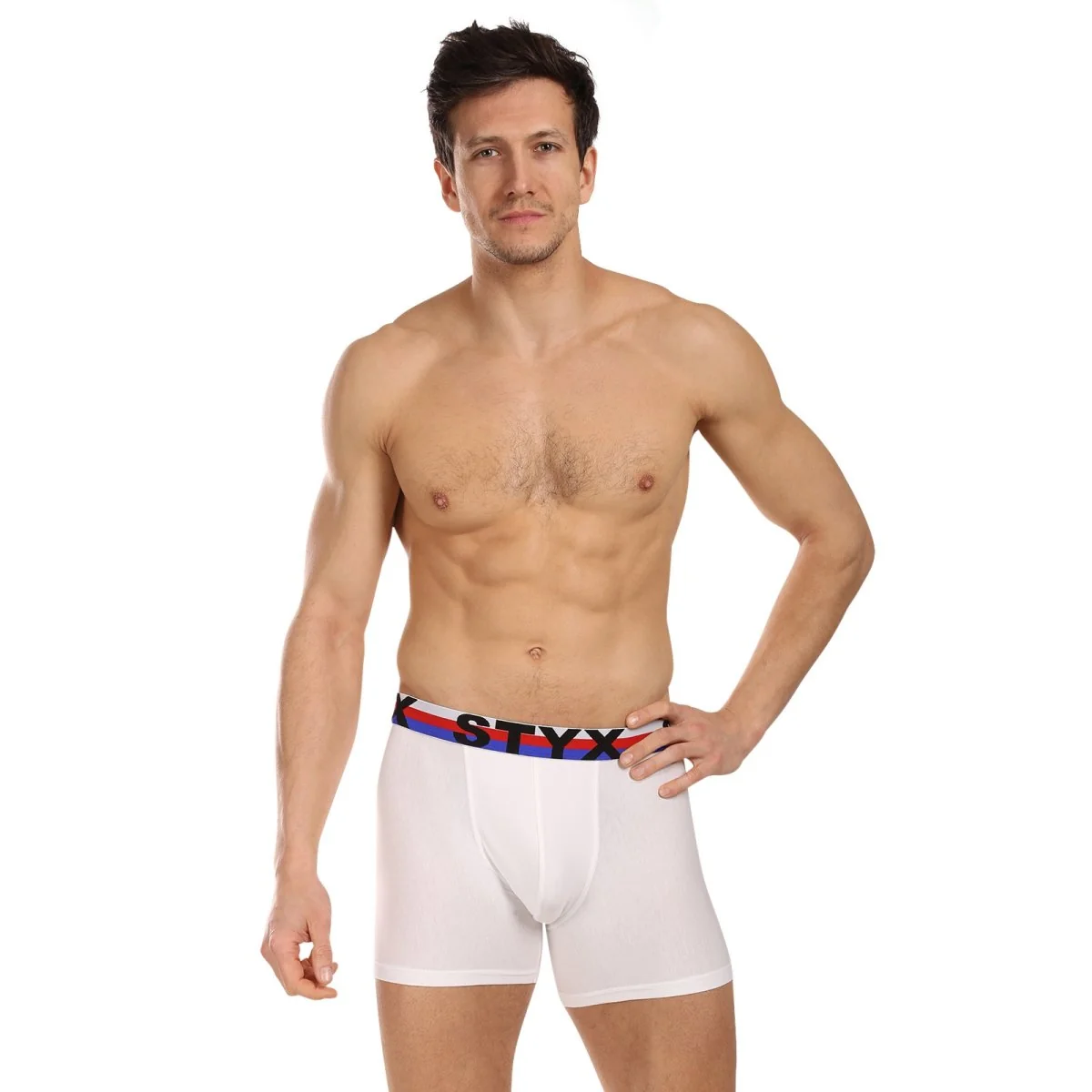Styx Pánské boxerky long sportovní guma bílé trikolóra (U2061) XXL