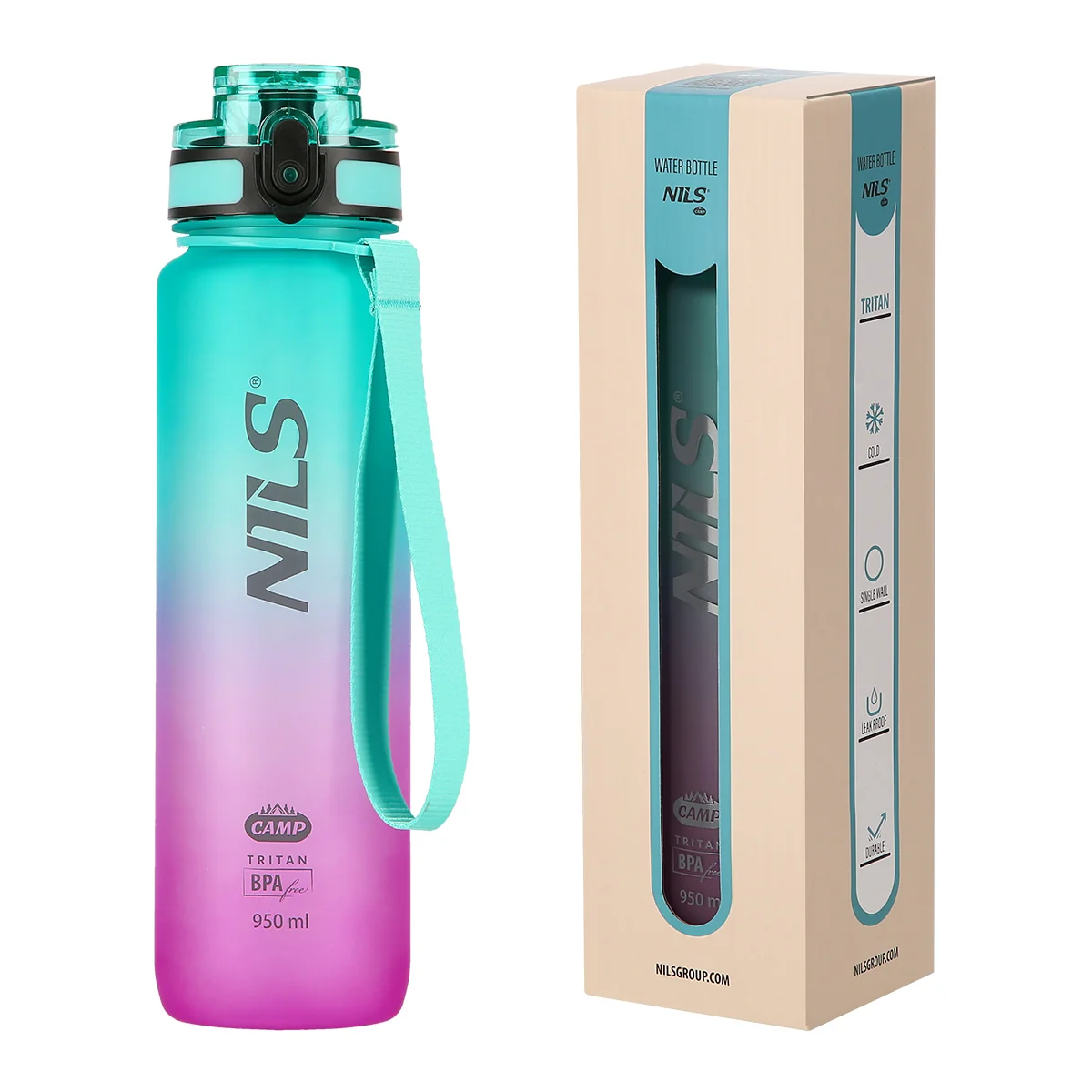 Nils Tritanová láhev na pití  NCD04 950 ml zeleno-růžová