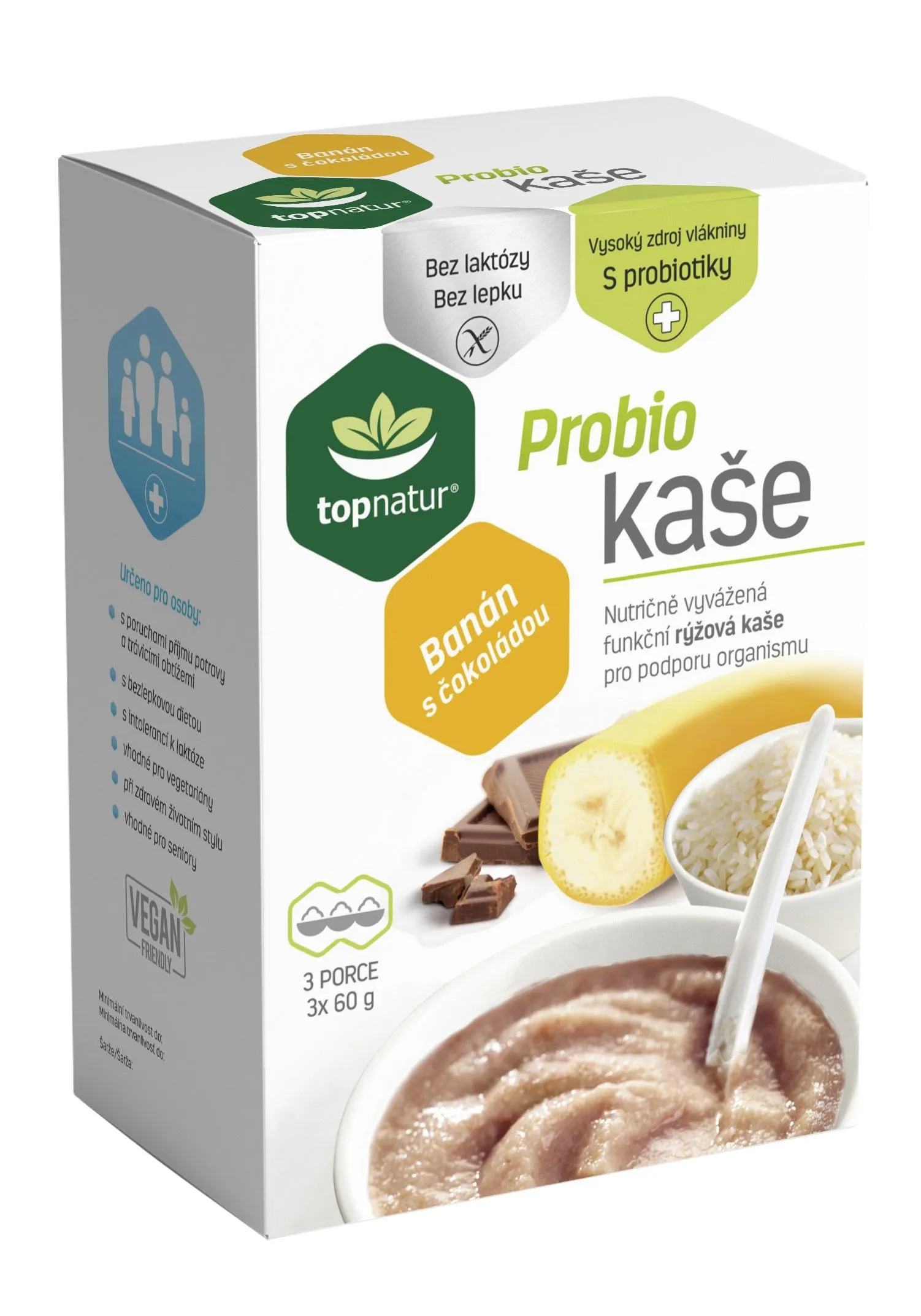 Topnatur Probio banán s čokoládou kaše 3x60 g